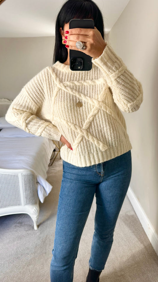 Selected femme white cream alpaca blend knitted jumper large L UK 12