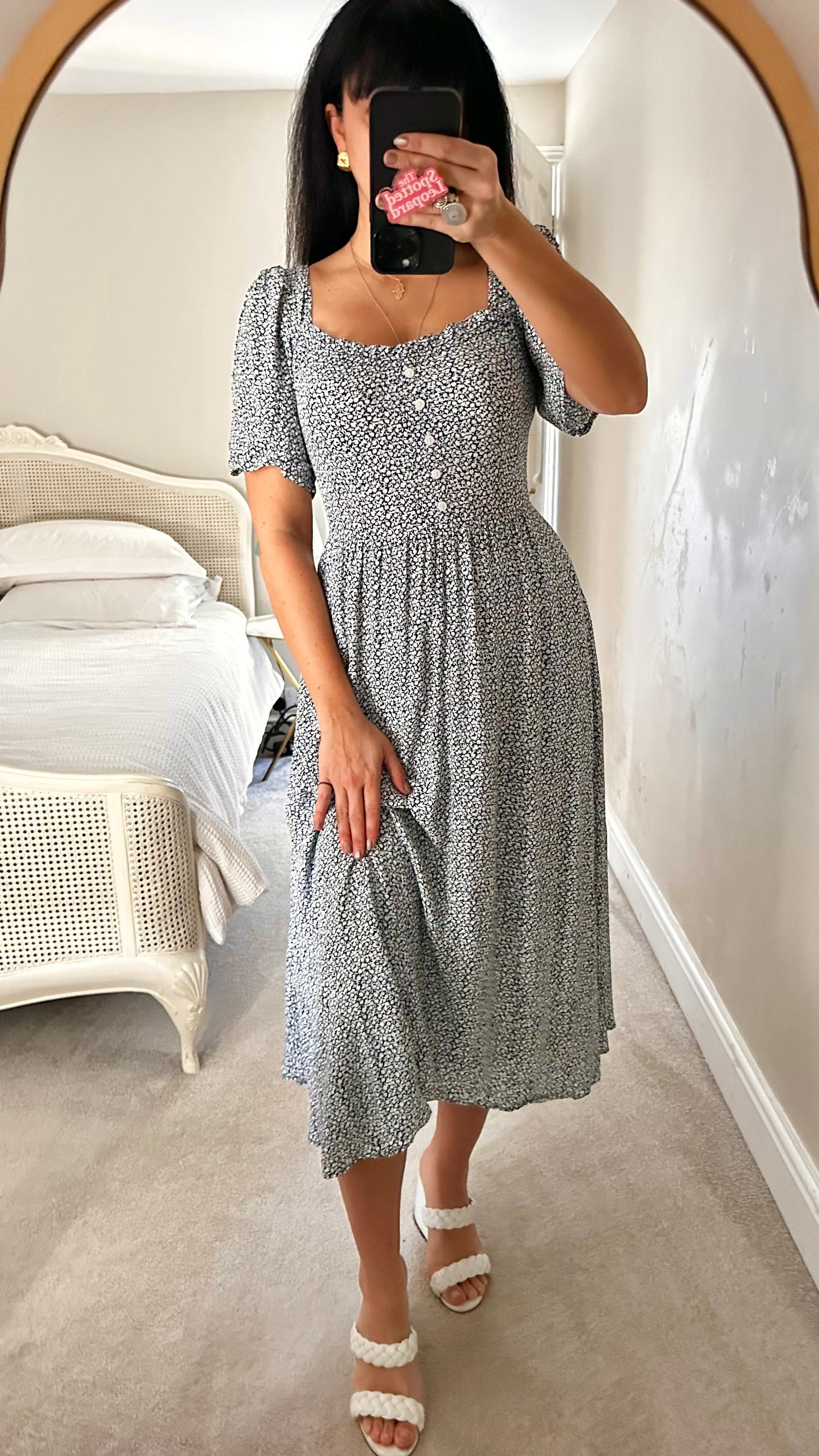 & other stories black blue floral midi long dress small medium UK 8 10 12 vgc