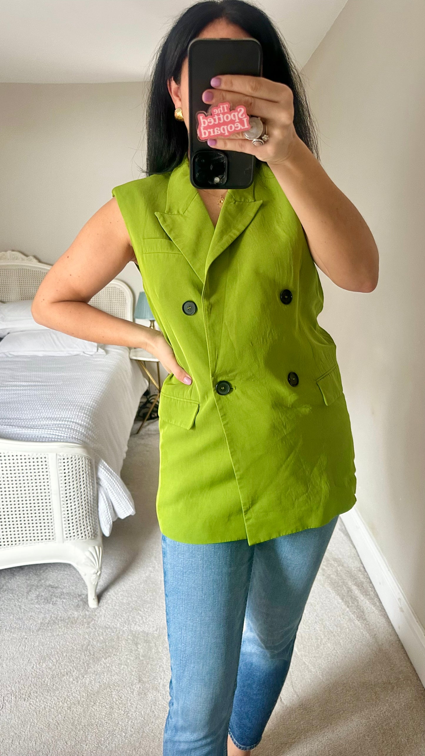 Zara pea green waistcoat top blazer small UK 8-10 vgc
