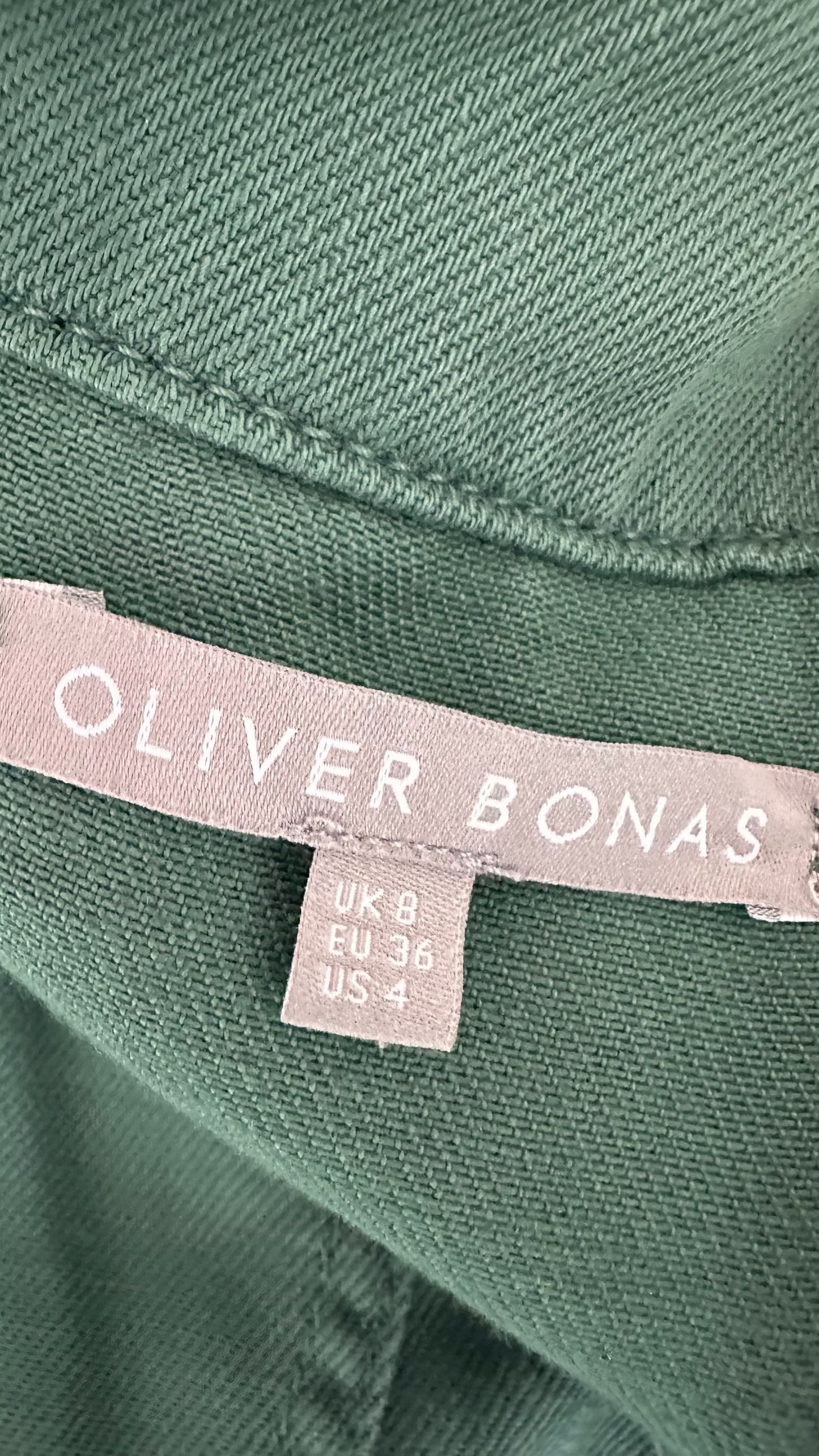 Oliver bonas green denim jean boiler suit jumpsuit small UK 8 vgc