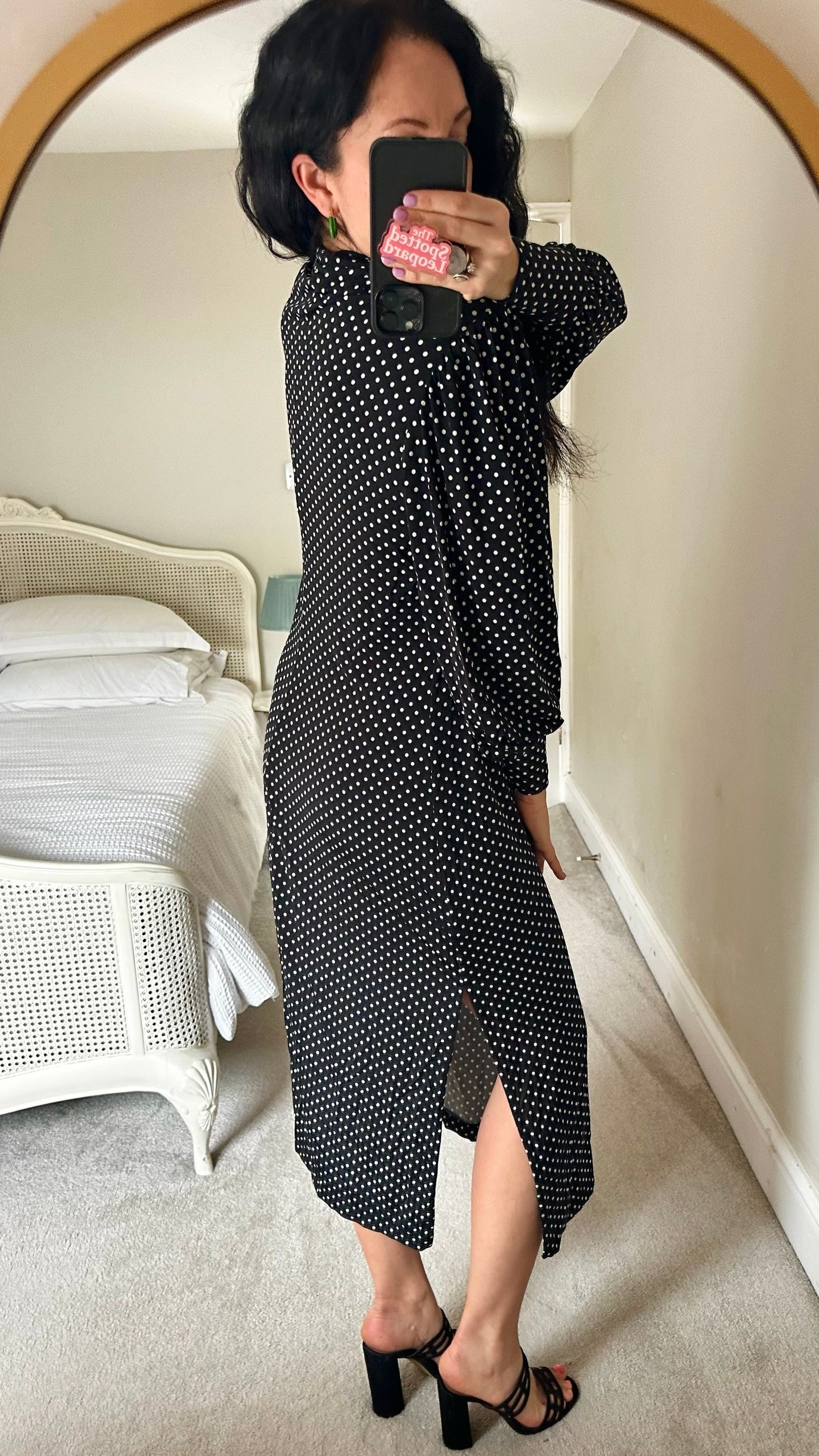 & other stories navy blue black white polka dot maxi dress UK 14-16 vgc