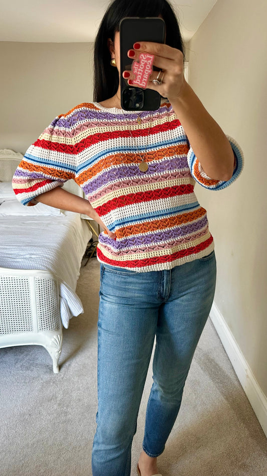 Suncoo orange red crochet top medium UK 12 vgc