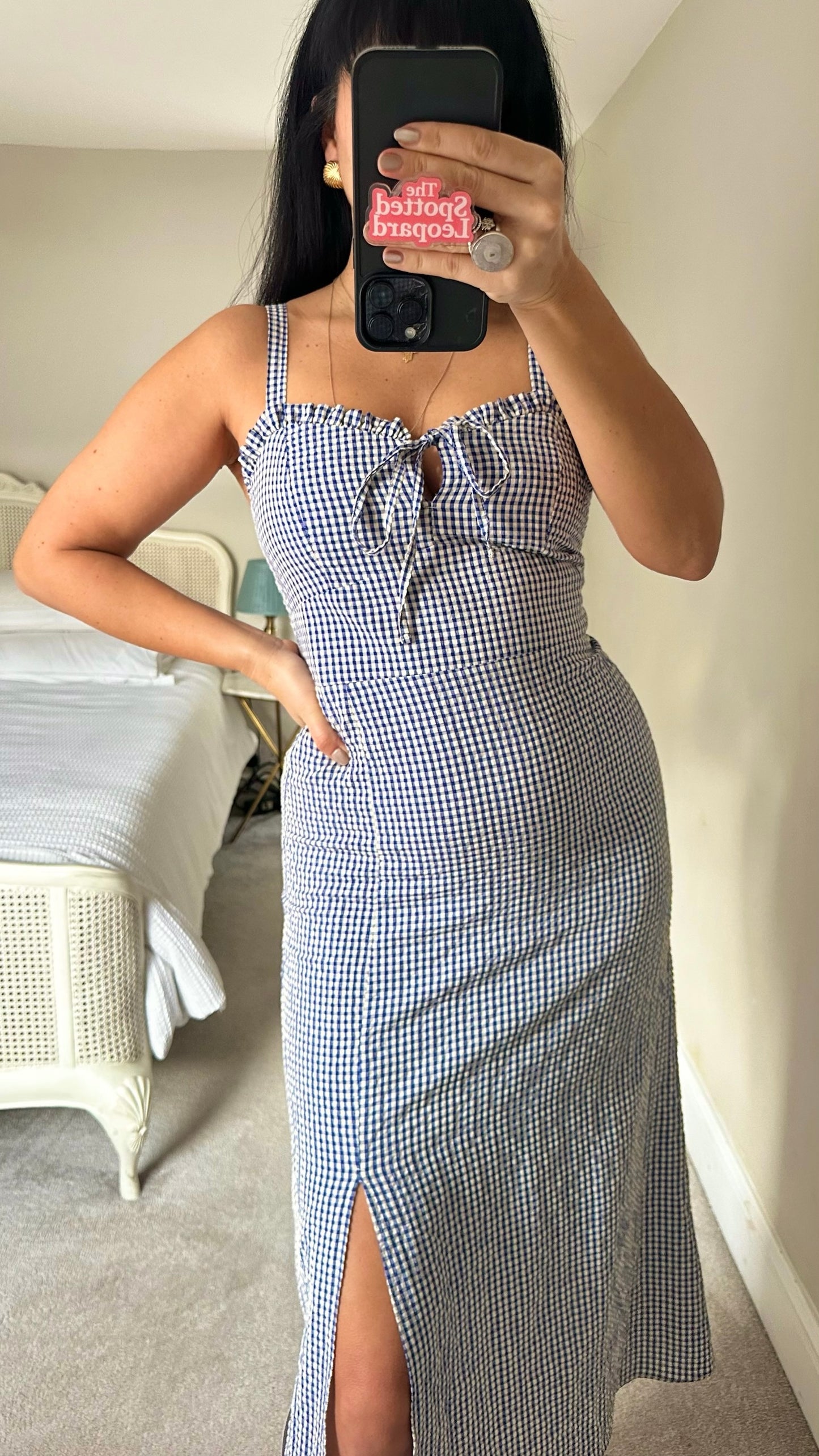 Nobodys child navy blue white gingham check side split dress UK 10 12 14 vgc