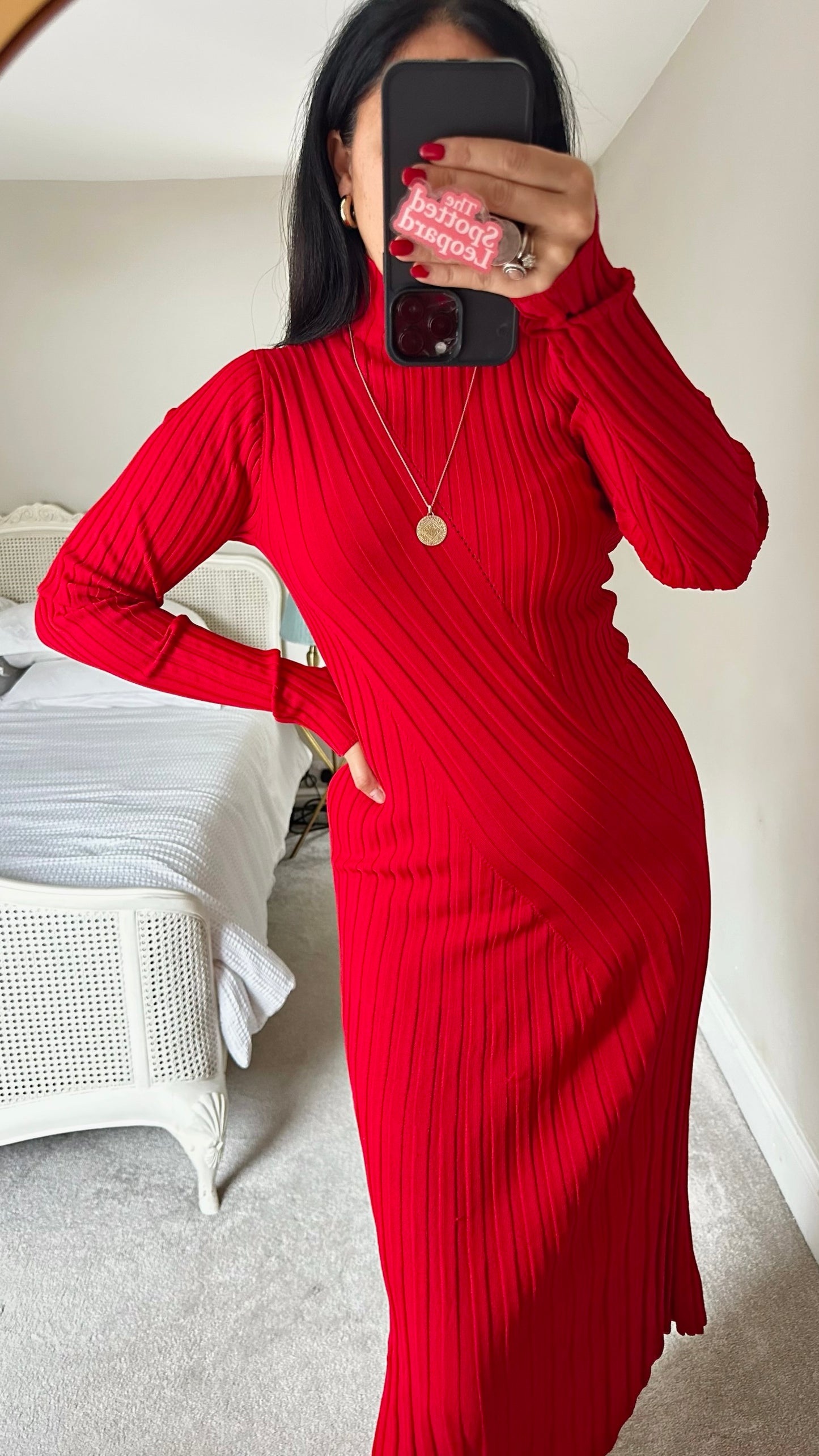 Topshop bright red ribbed knitted maxi jumper dress large UK 12-14 vgc XMS25