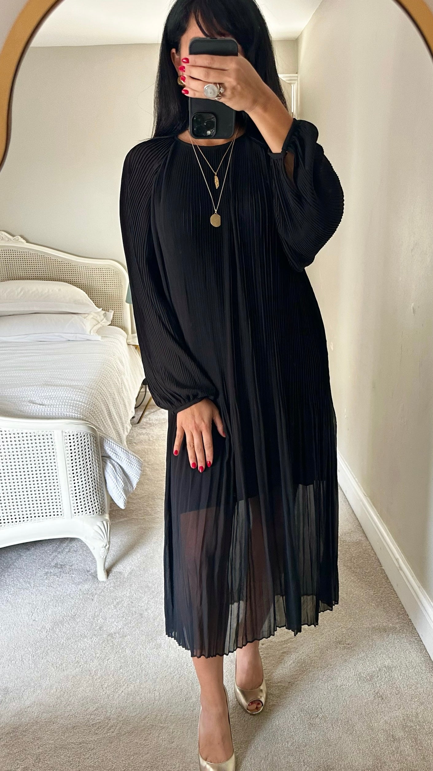 Samsoe black pleated midi dress large UK 12 vgc
