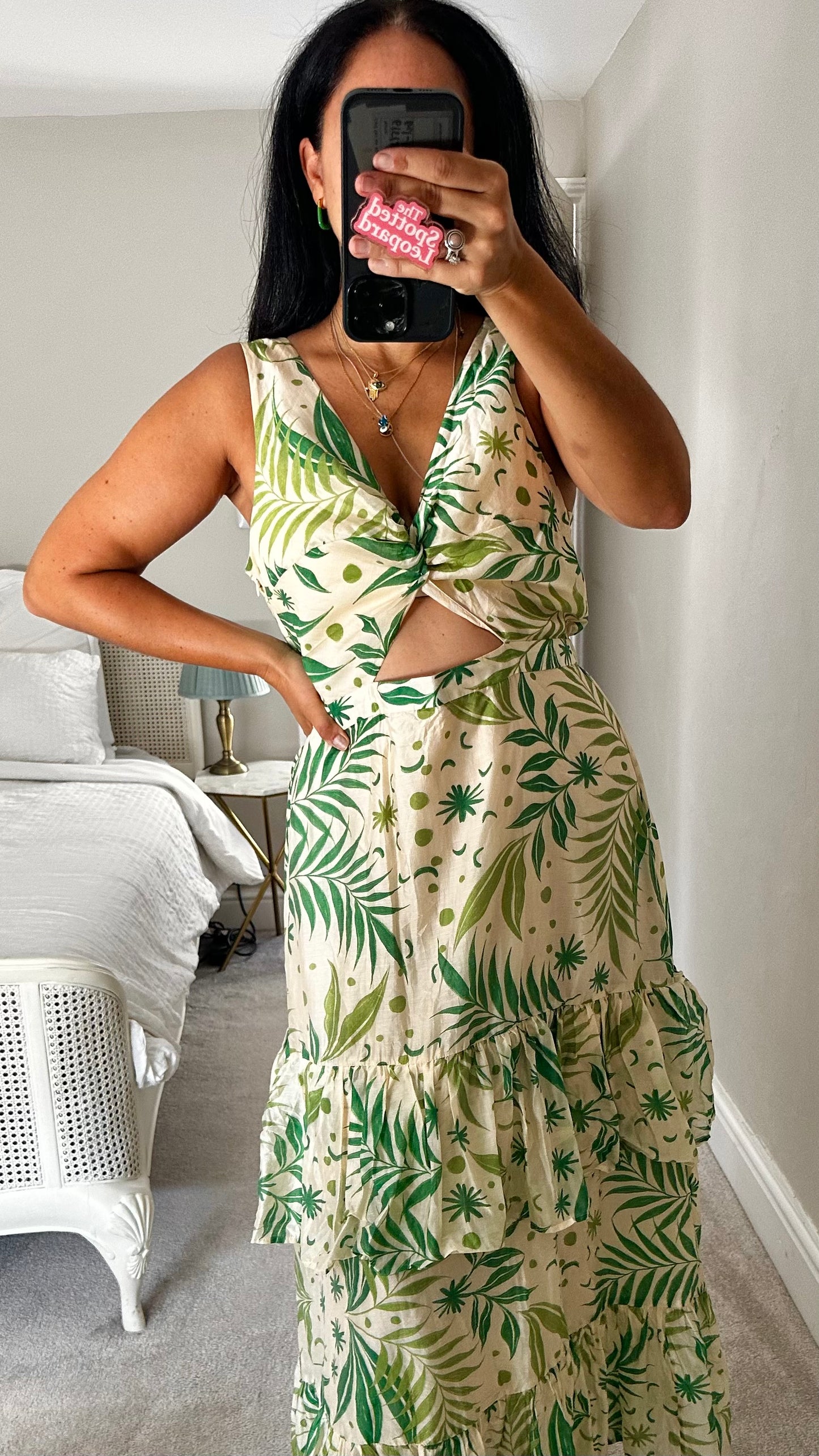 & other stories green cream star jungle print occasion event dress medium UK 12-14 vgc long