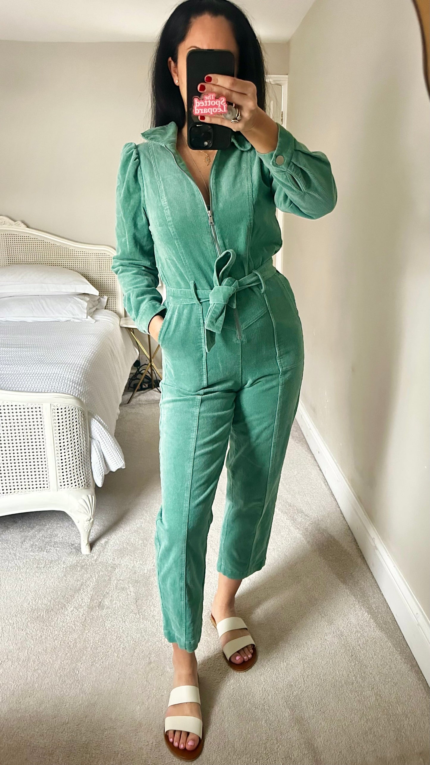 Oliver Bonas sage green corduroy jumpsuit boiler suit playsuit small UK 8
