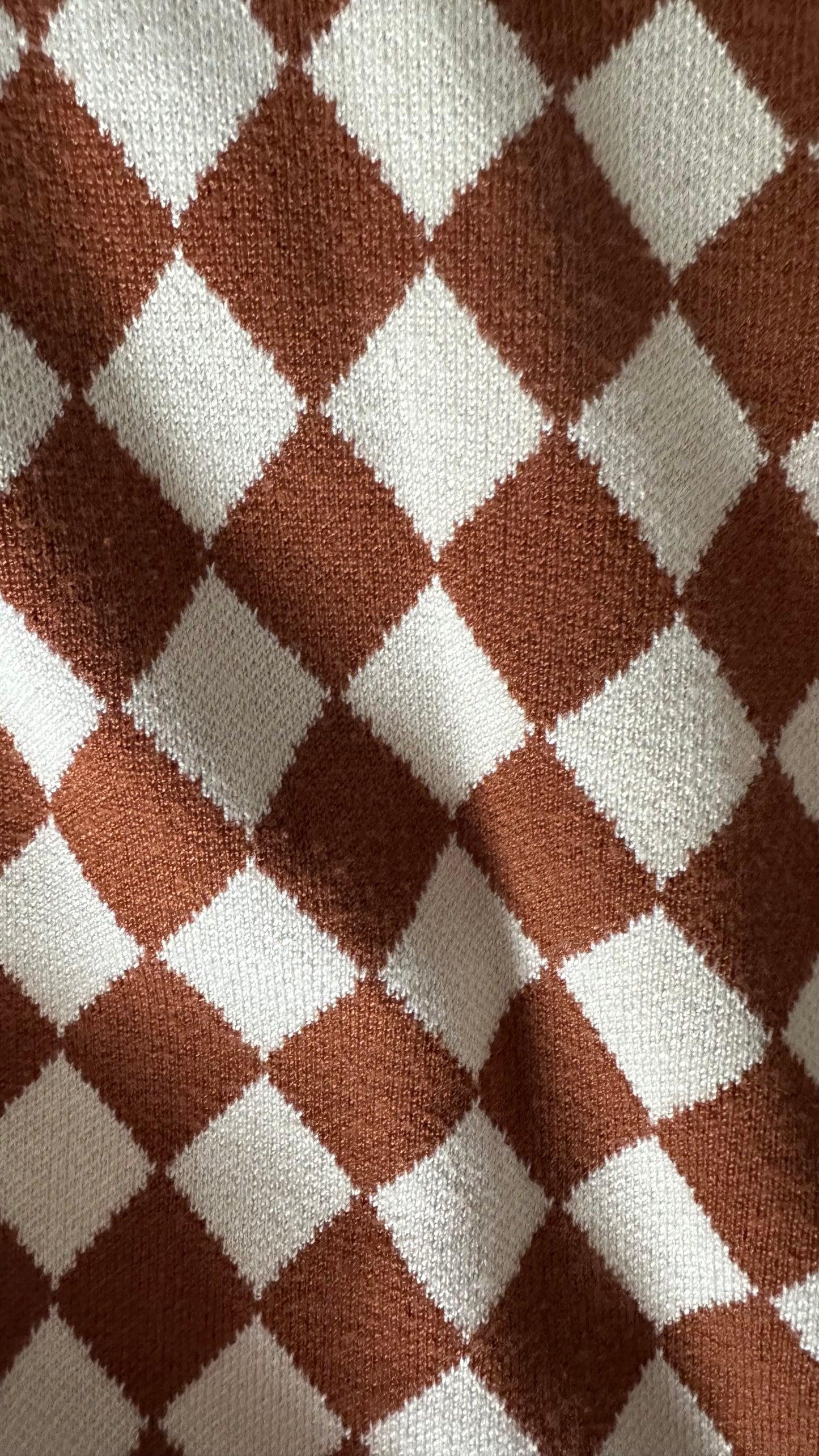 Kitri brown cream checkered midi long dress event large UK 14 vgc