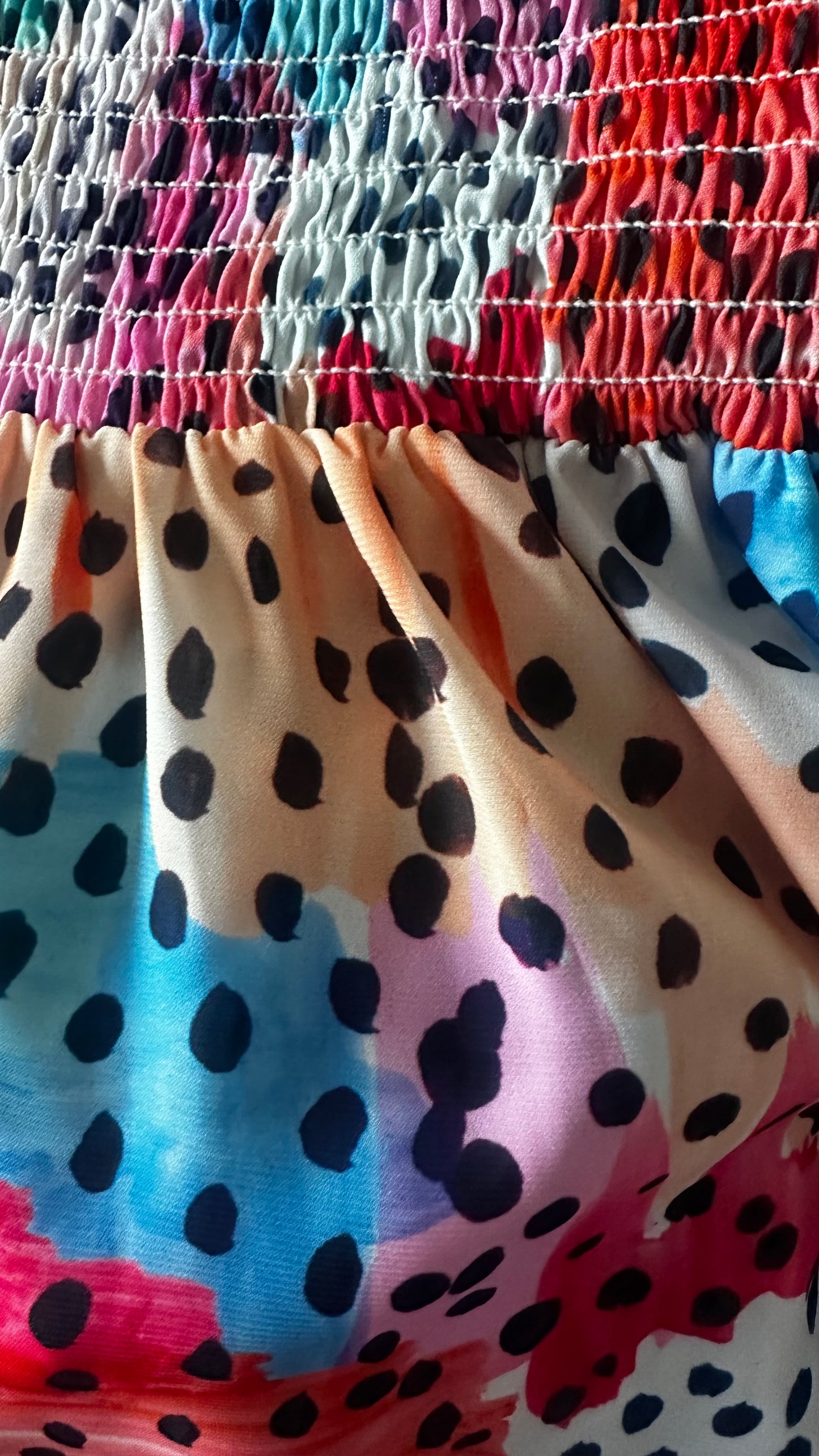 Traffic People multicoloured polka dot kitsch midi long dress small medium UK 10 vgc