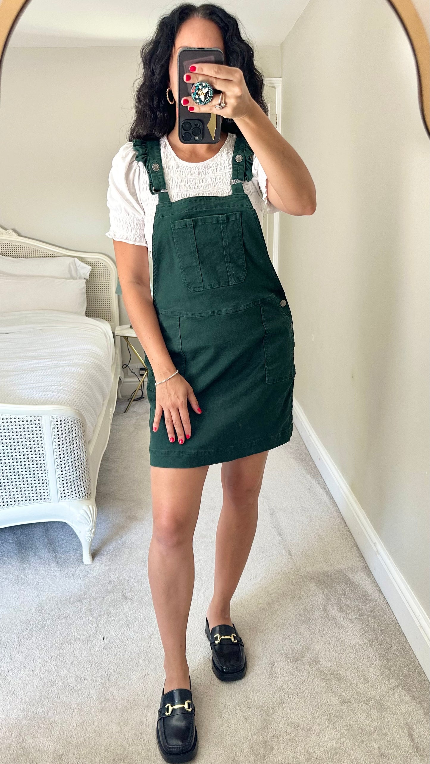 Oliver Bonas deep green dungaree mini dress extra large UK 14 vgc