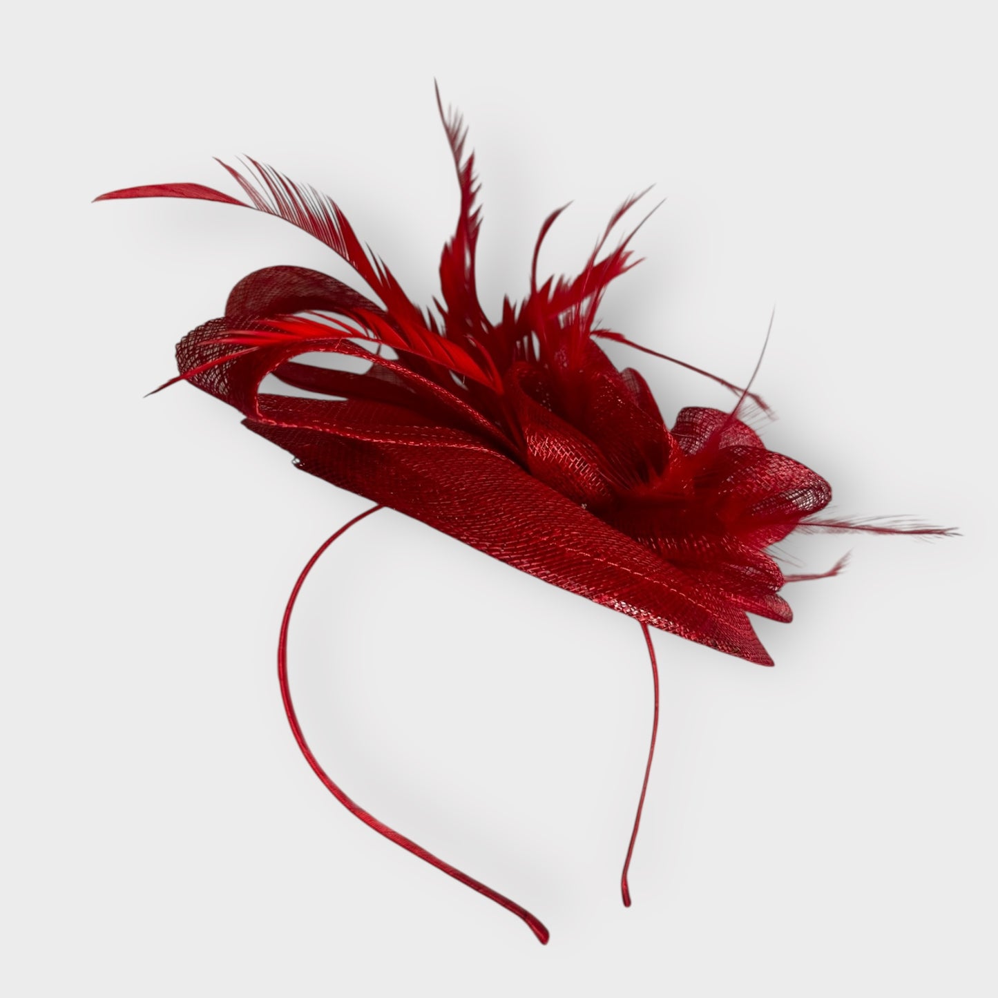 Red feather fascinator headpiece wedding guest hat small vgc