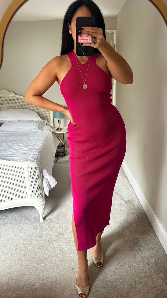 Topshop fuschia pink ribbed evening dress large UK 12 new bnwt XMS25 Christmas event