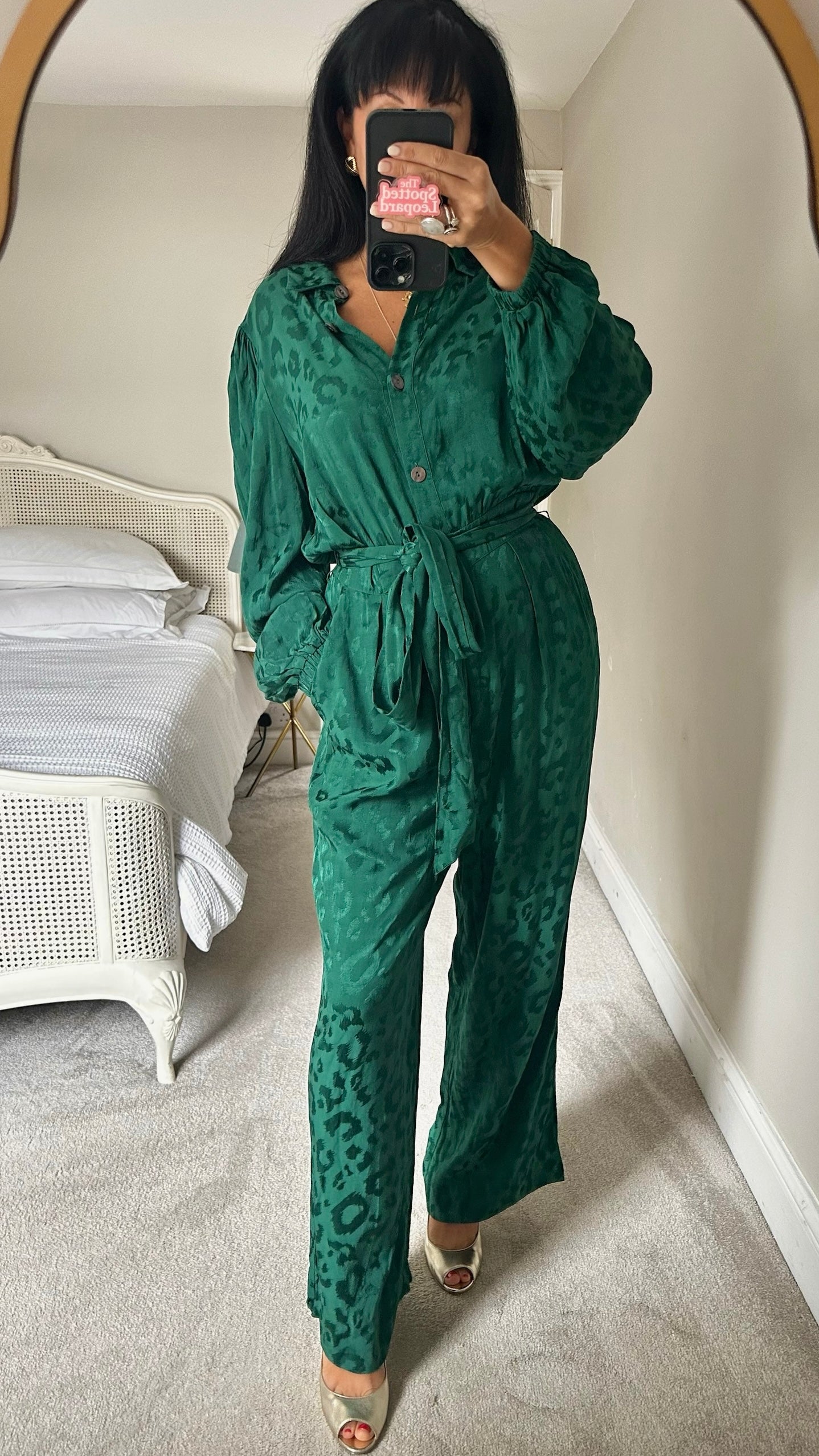 Kitri emerald green leopard print belted jumpsuit event extra large XL UK 14