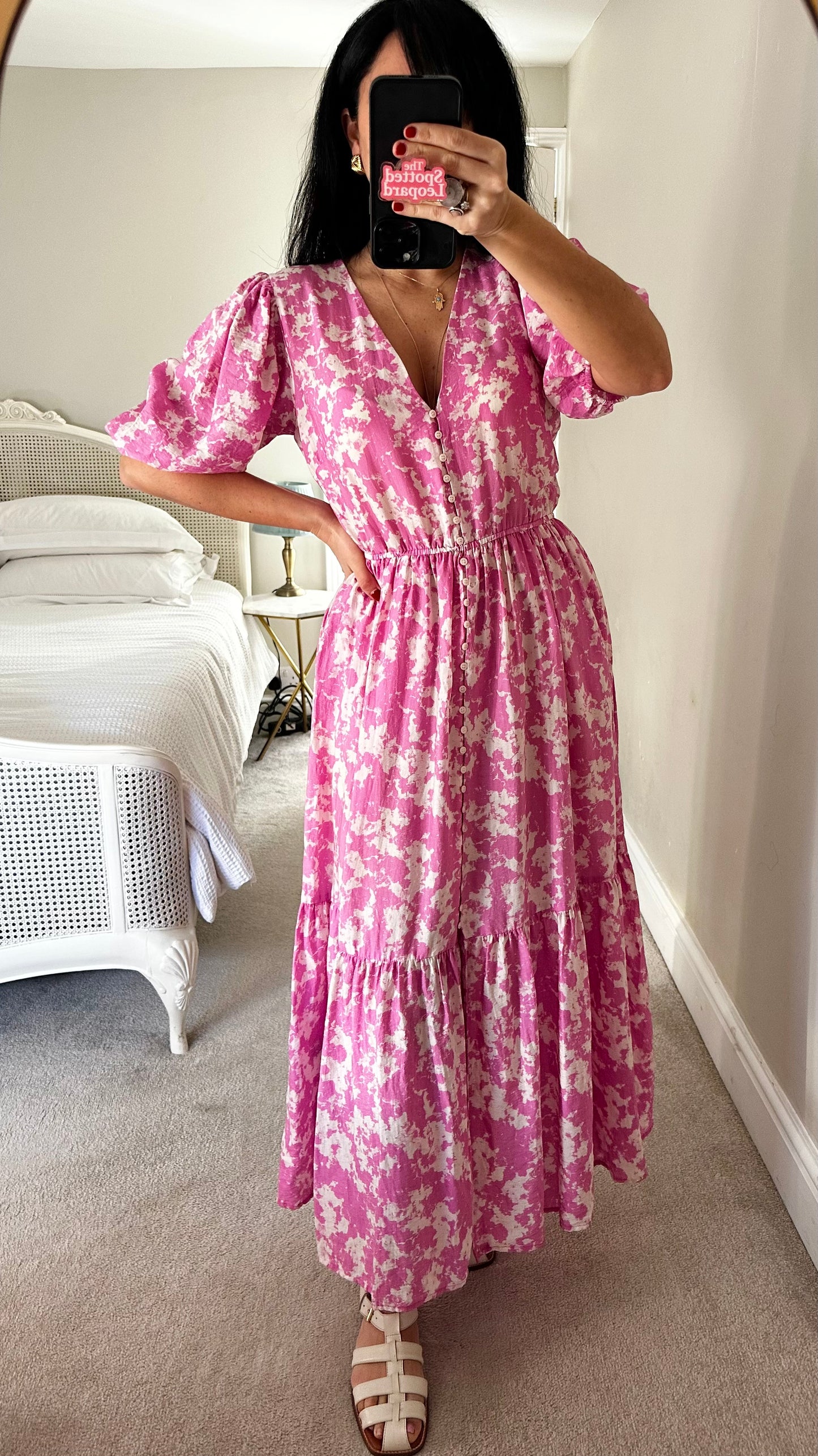 & other stories pink white cloud splatter print maxi long dress medium UK 12-14 vgc