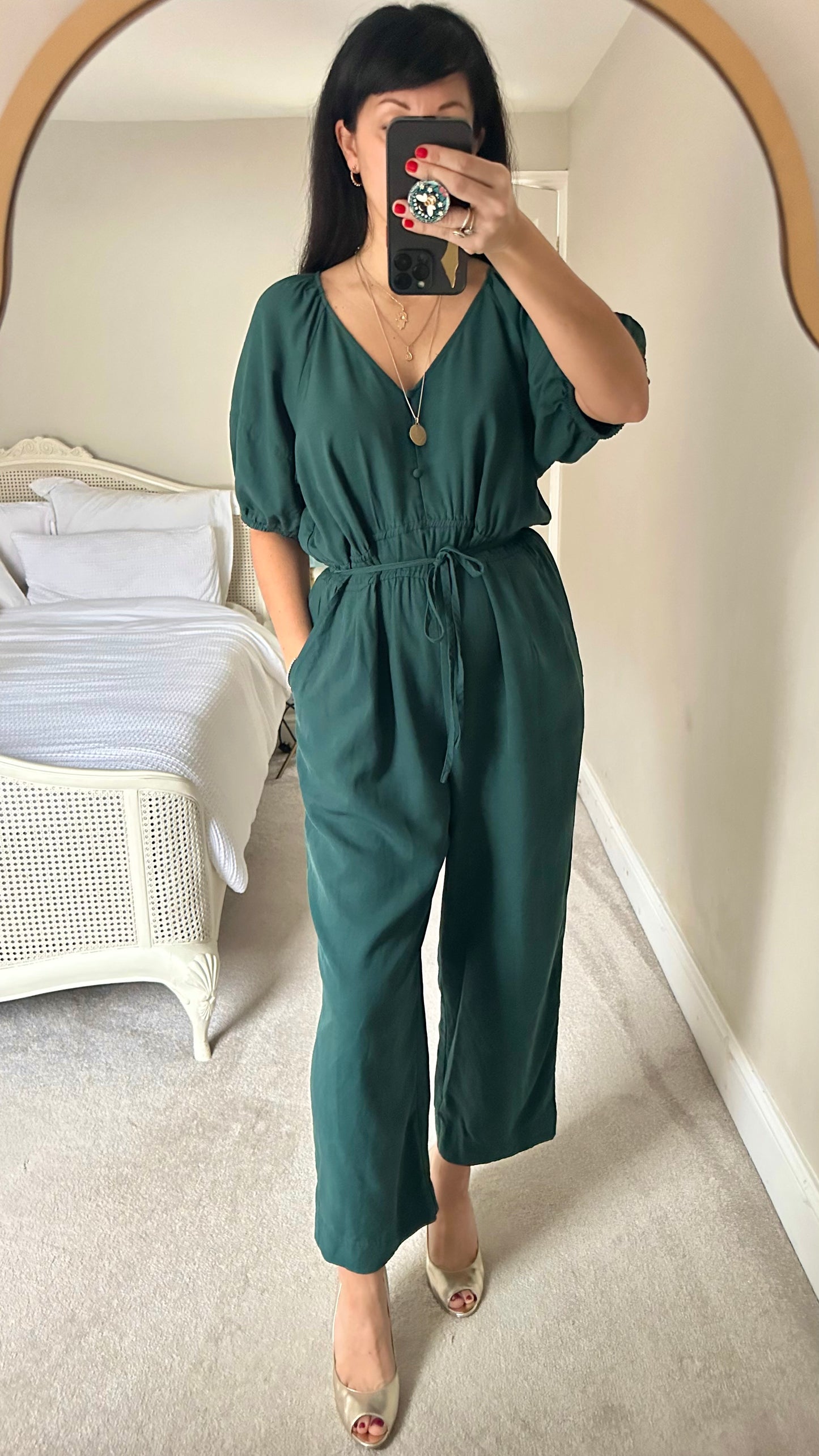 Oliver Bonas deep green linen blend jumpsuit Playsuit extra large UK 14 vgc