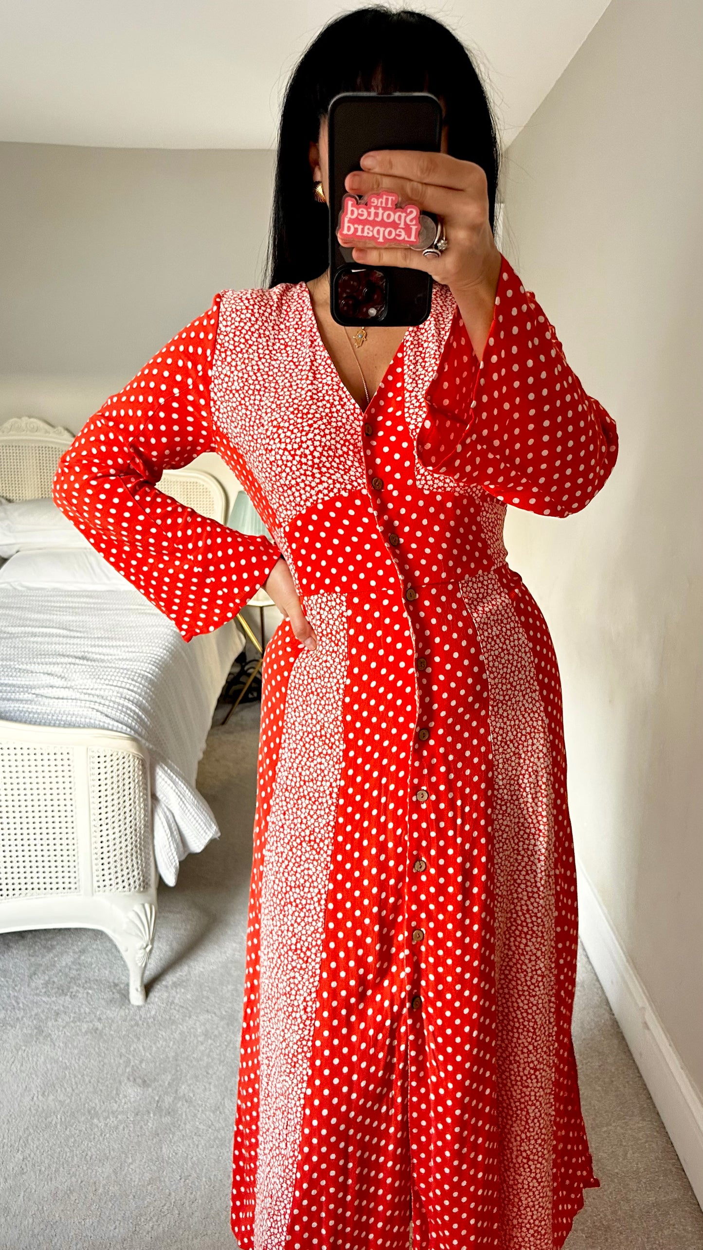 YAS Coral Orange Red cream daisy midi long dress small UK 8-10 new bnwt