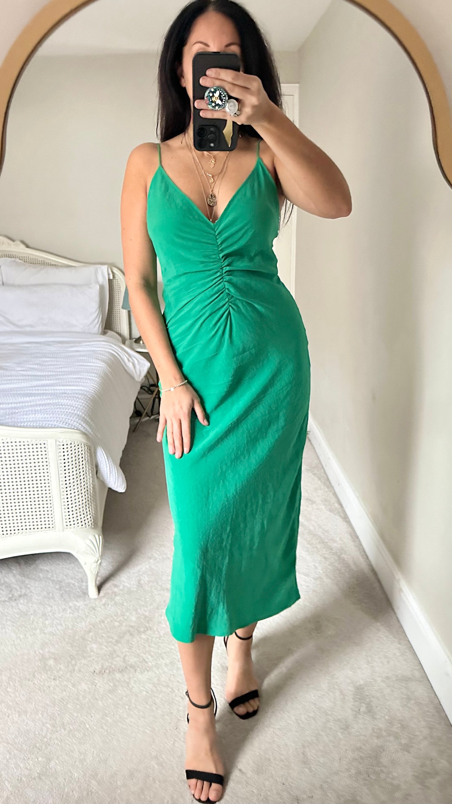 Zara bright green slip midi event dress small medium UK 8-10 vgc