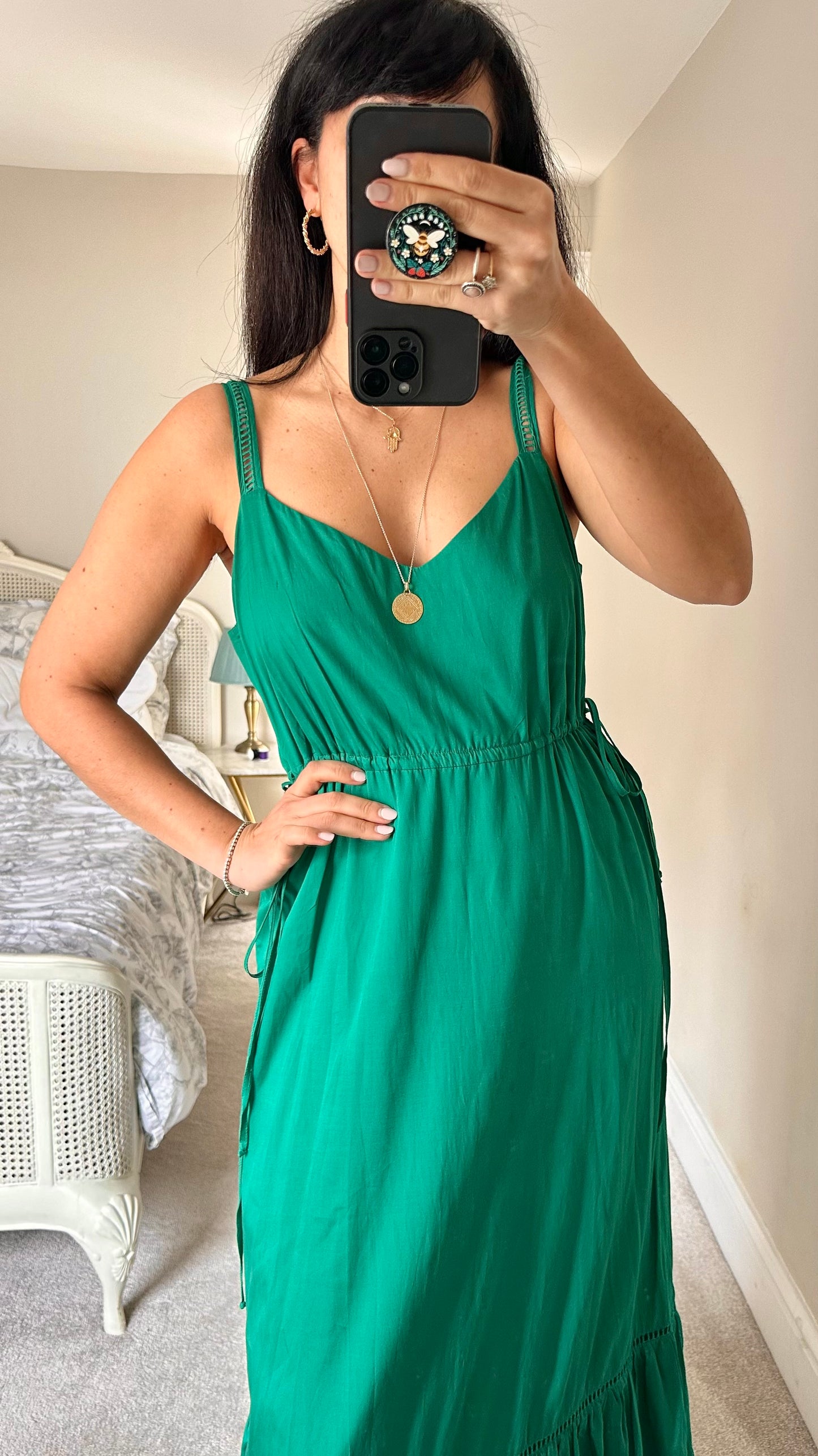 Oliver Bonas emerald green maxi dress holidays small UK 8 vgc