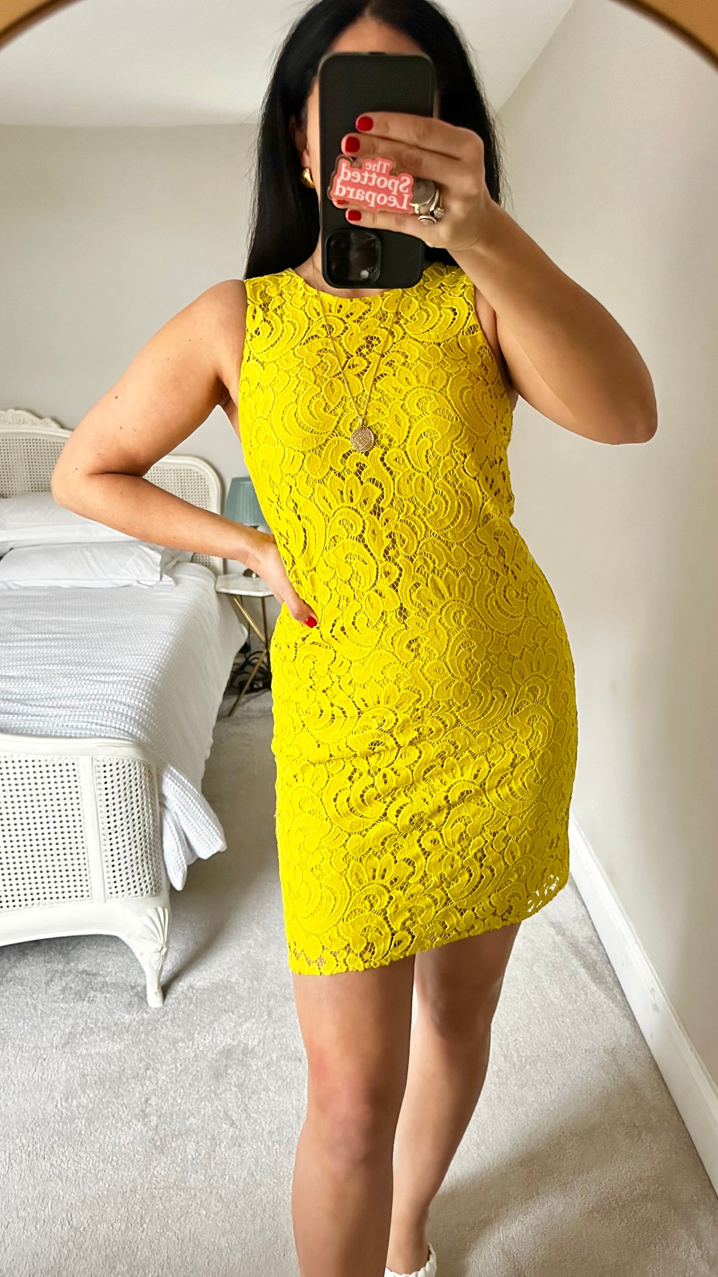 Oasis acid yellow lace mini event dress small UK 10 vgc