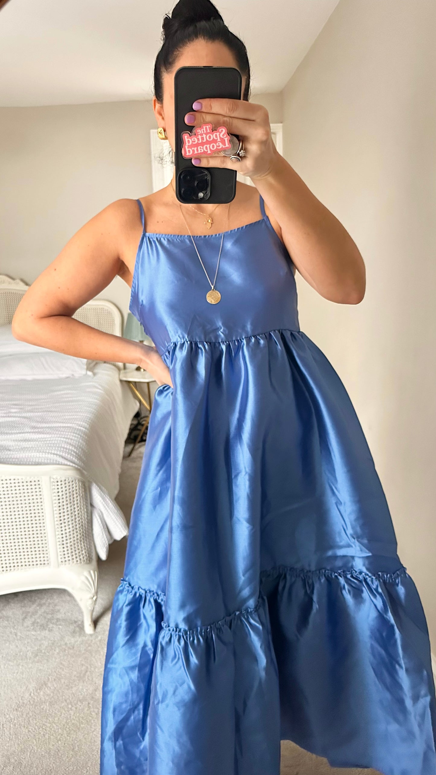 YAS royal blue taffeta satin style tiered maxi dress medium UK 10-12 vgc event