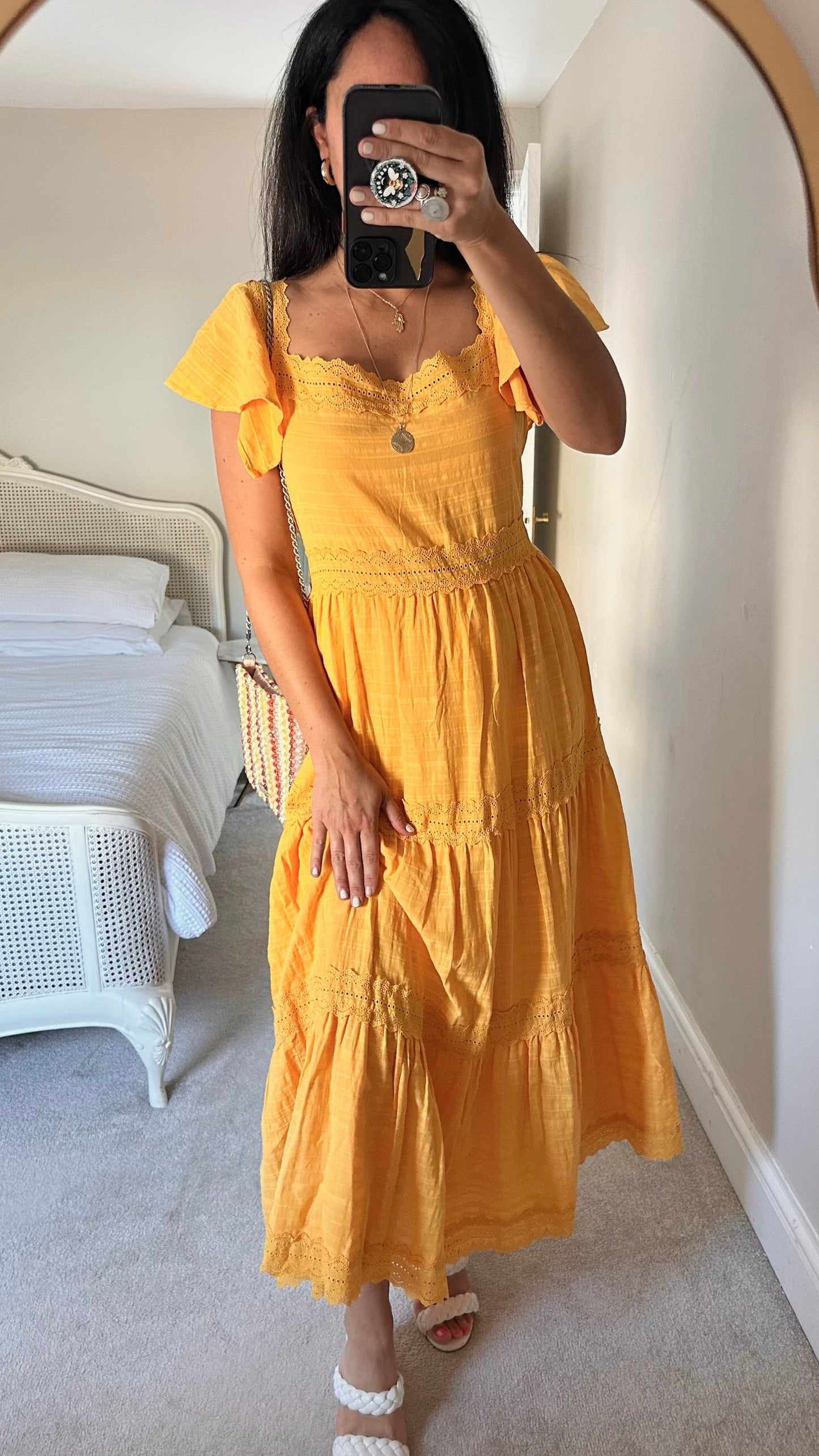 Ghost bright orange boho hippie maxi wedding guest dress extra large UK 14-16 vgc