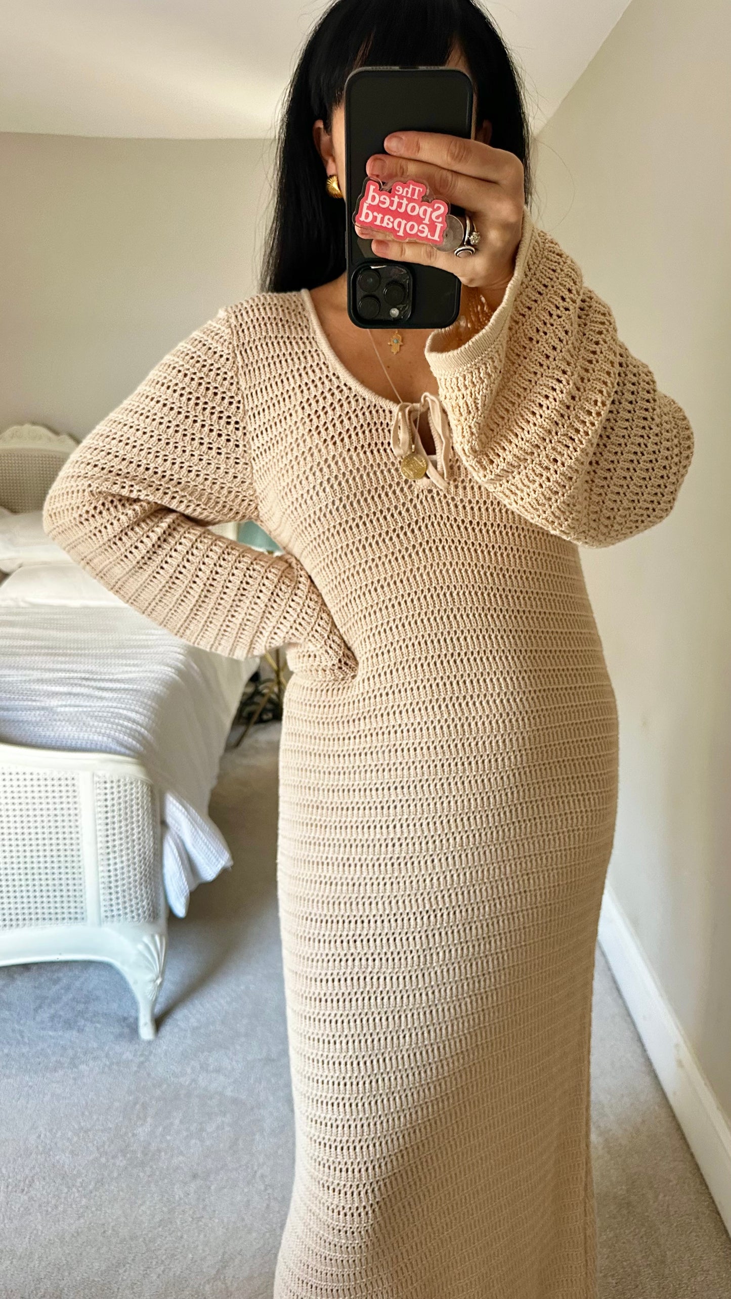 Nobody’s Child cream beige crochet long maxi midi dress medium UK 12 vgc holiday