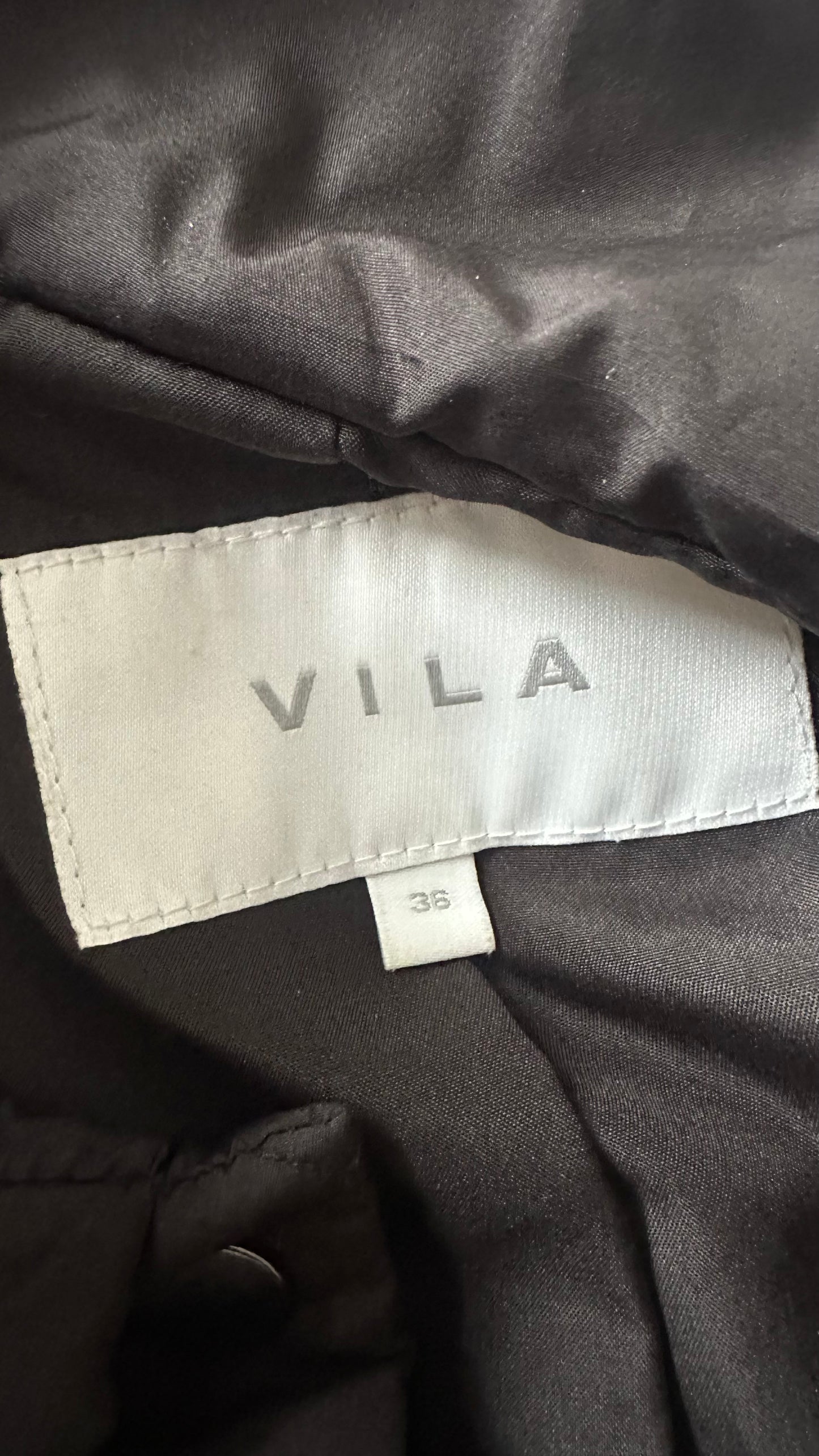 Vila black collared quilted jacket coat small UK 8 vgc