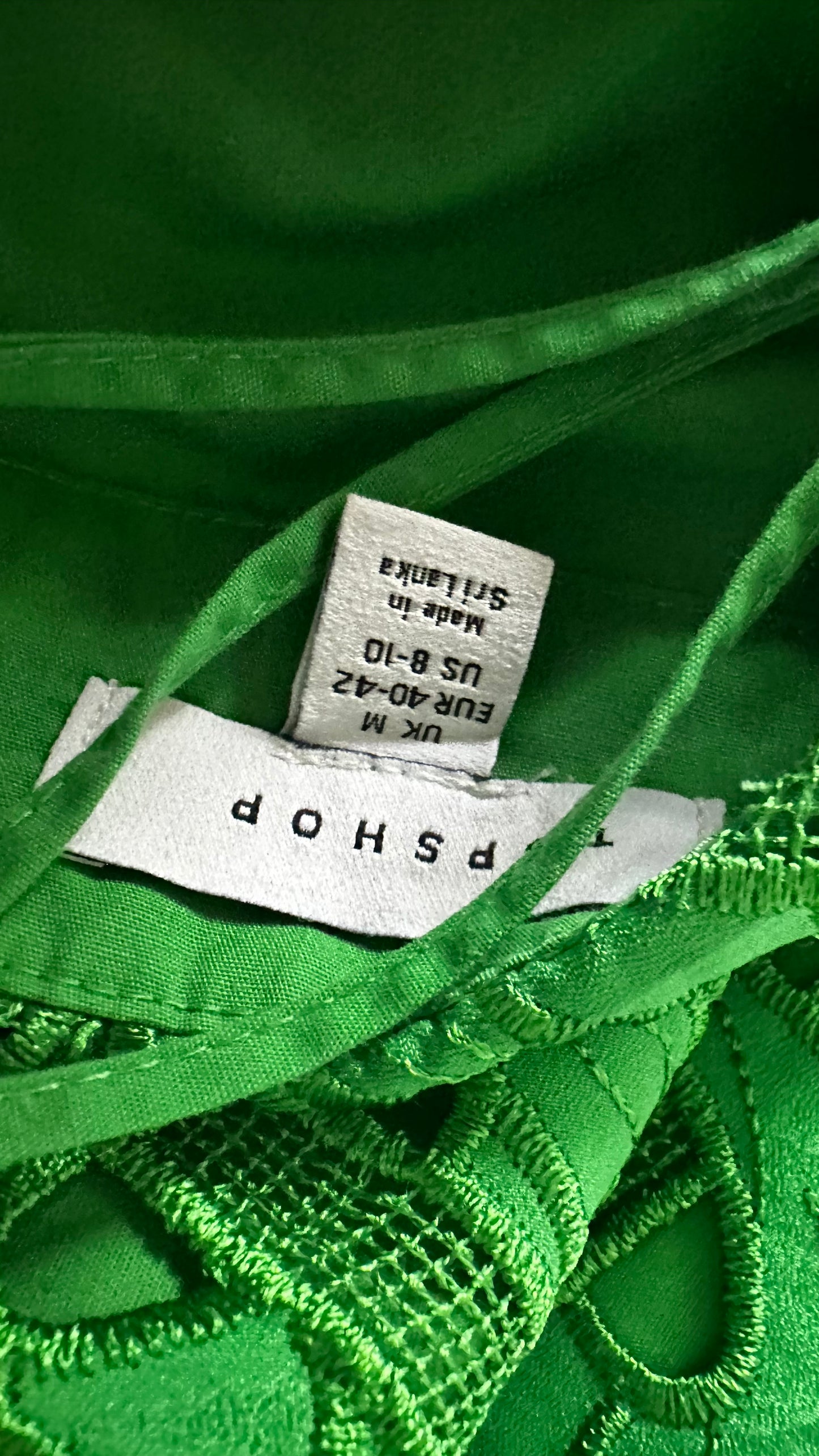 Topshop bright green embroidered mini slip holiday event dress medium UK 14 vgc