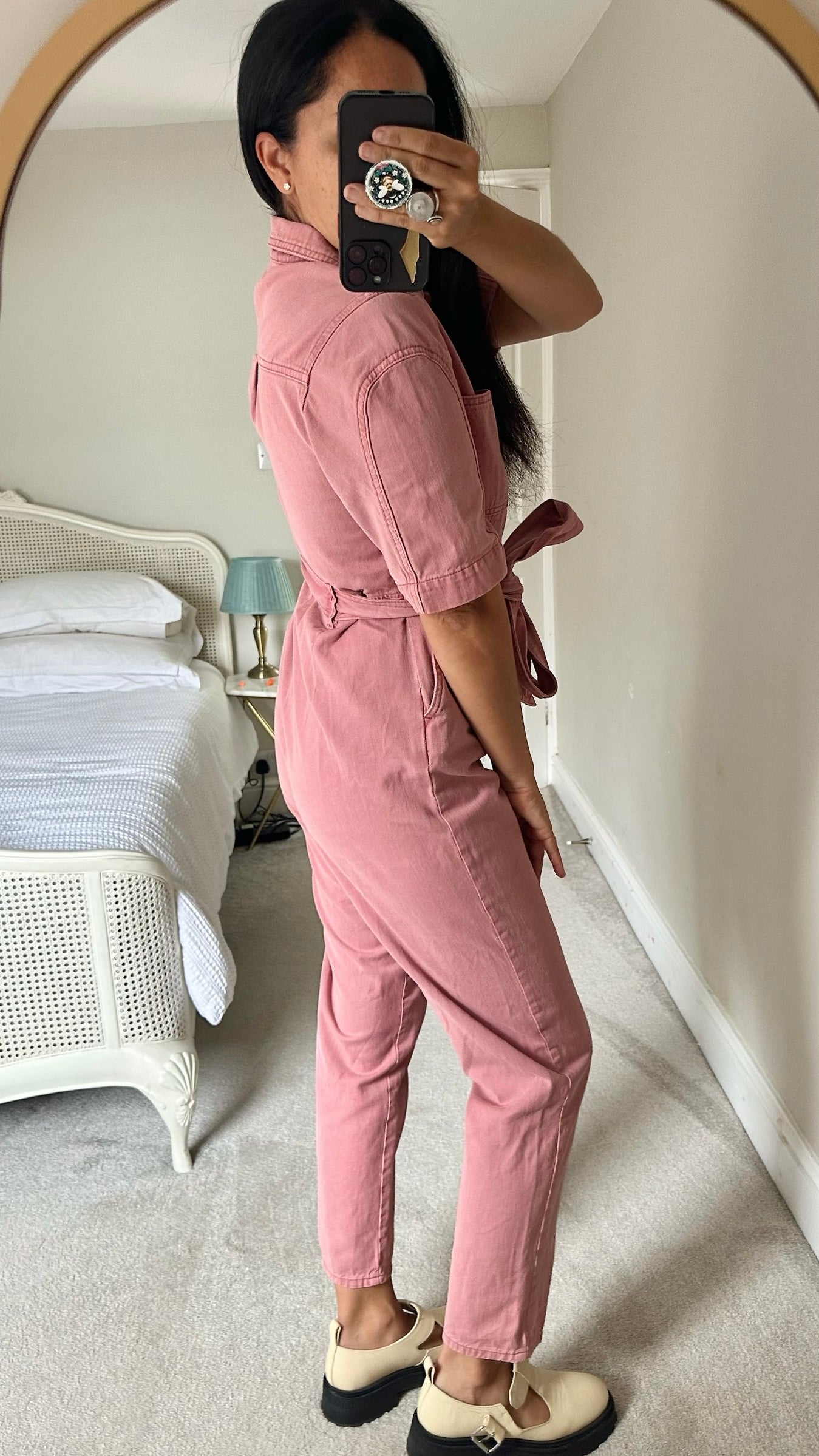 Mint velvet soft pink denim button up jumpsuit boilersuit L large UK 12 excellent used condition W25