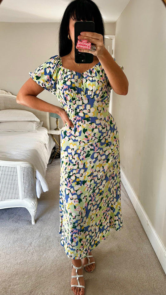 Oliver Bonas light green blue midi dress medium UK 12 vgc event