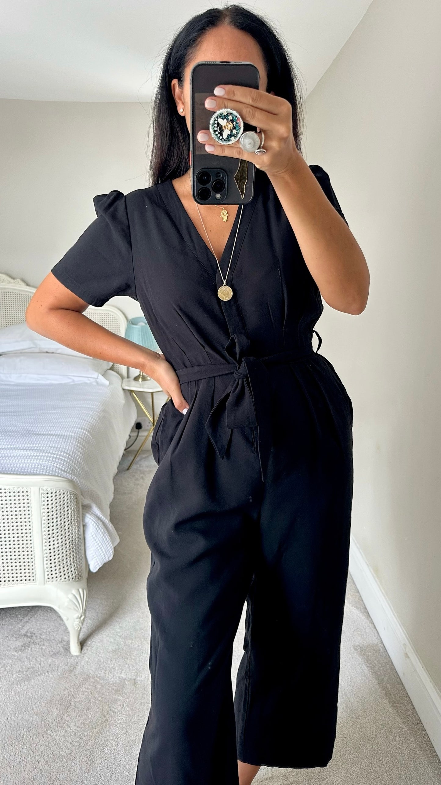 Oliver Bonas black tiewaist jumpsuit trouser suit medium M UK 10 excellent used condition