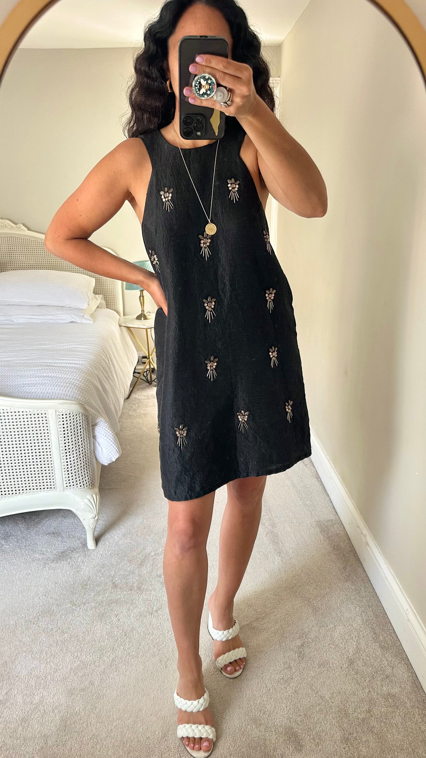 Topshop black embellished mini event dress extra large UK 12 14 vgc