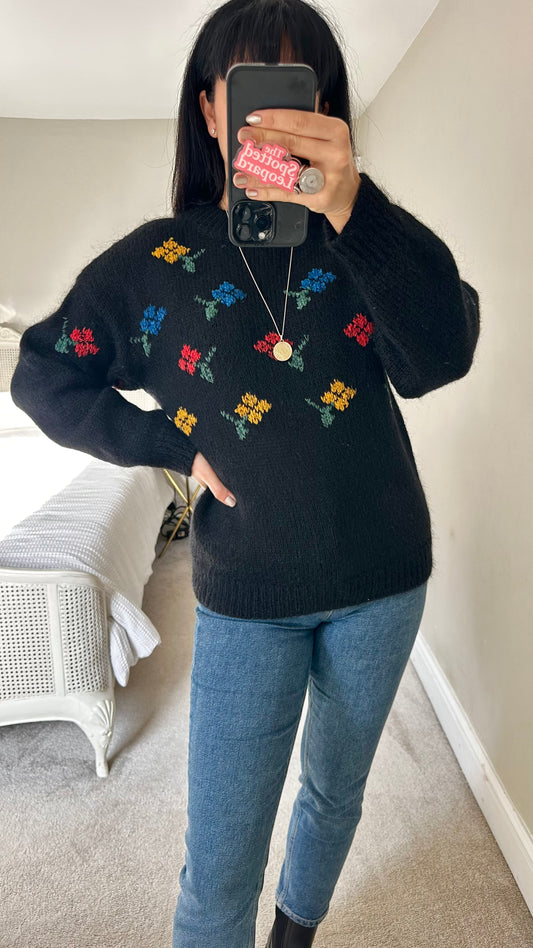 Vintage black mohair wool blend chenille C&A knitted jumper medium UK 12 vgc