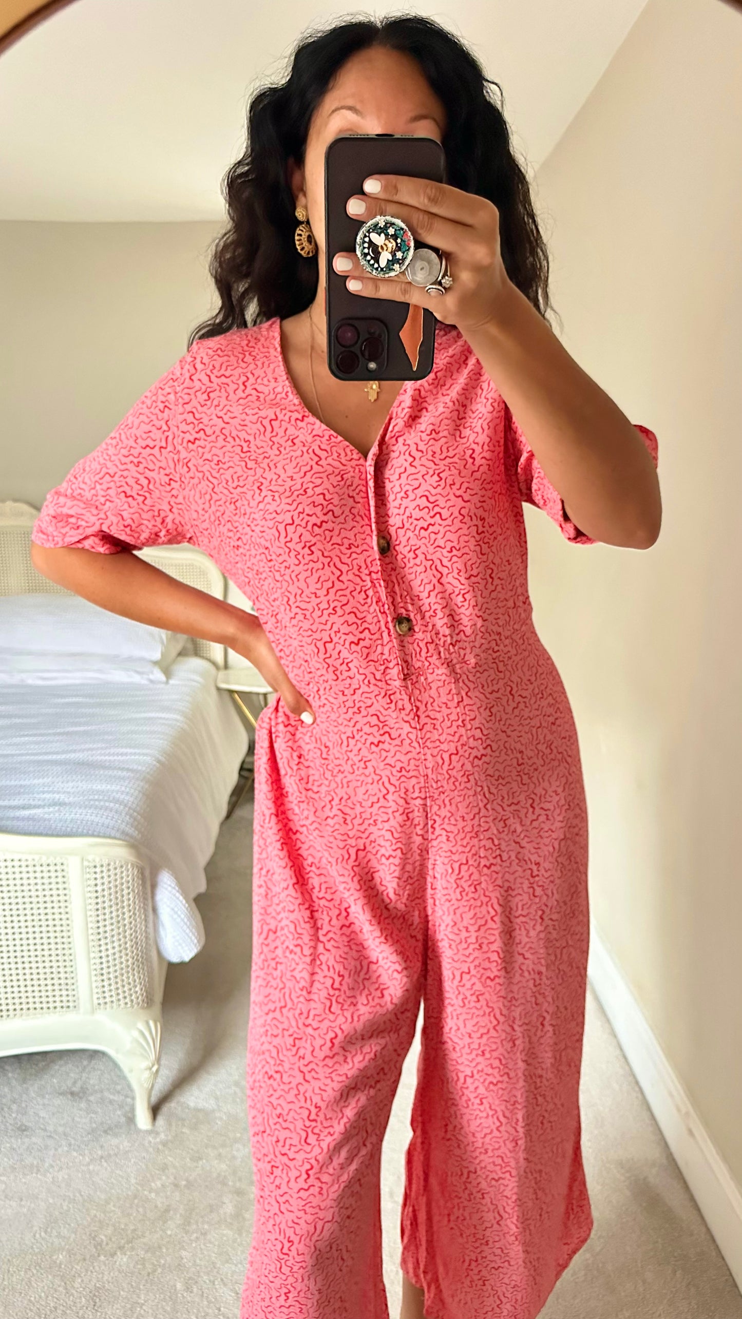 Nobody’s Child pink fuschia button up jumpsuit large UK 12-14 vgc