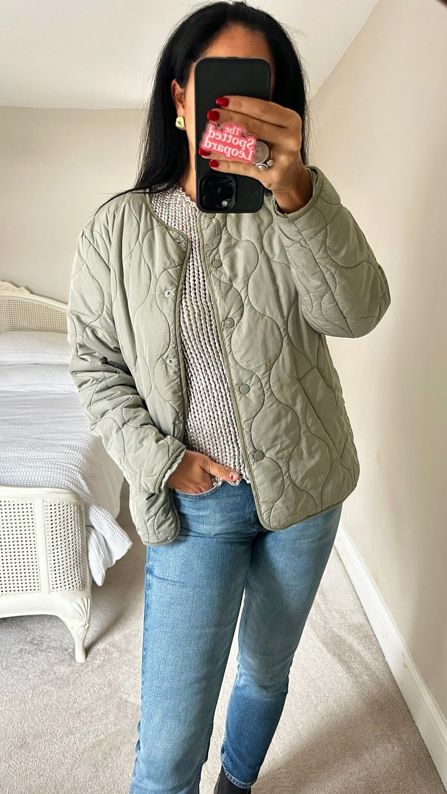 La Redoute olive khaki green quilted jacket large L UK 12-14 excellent used condition