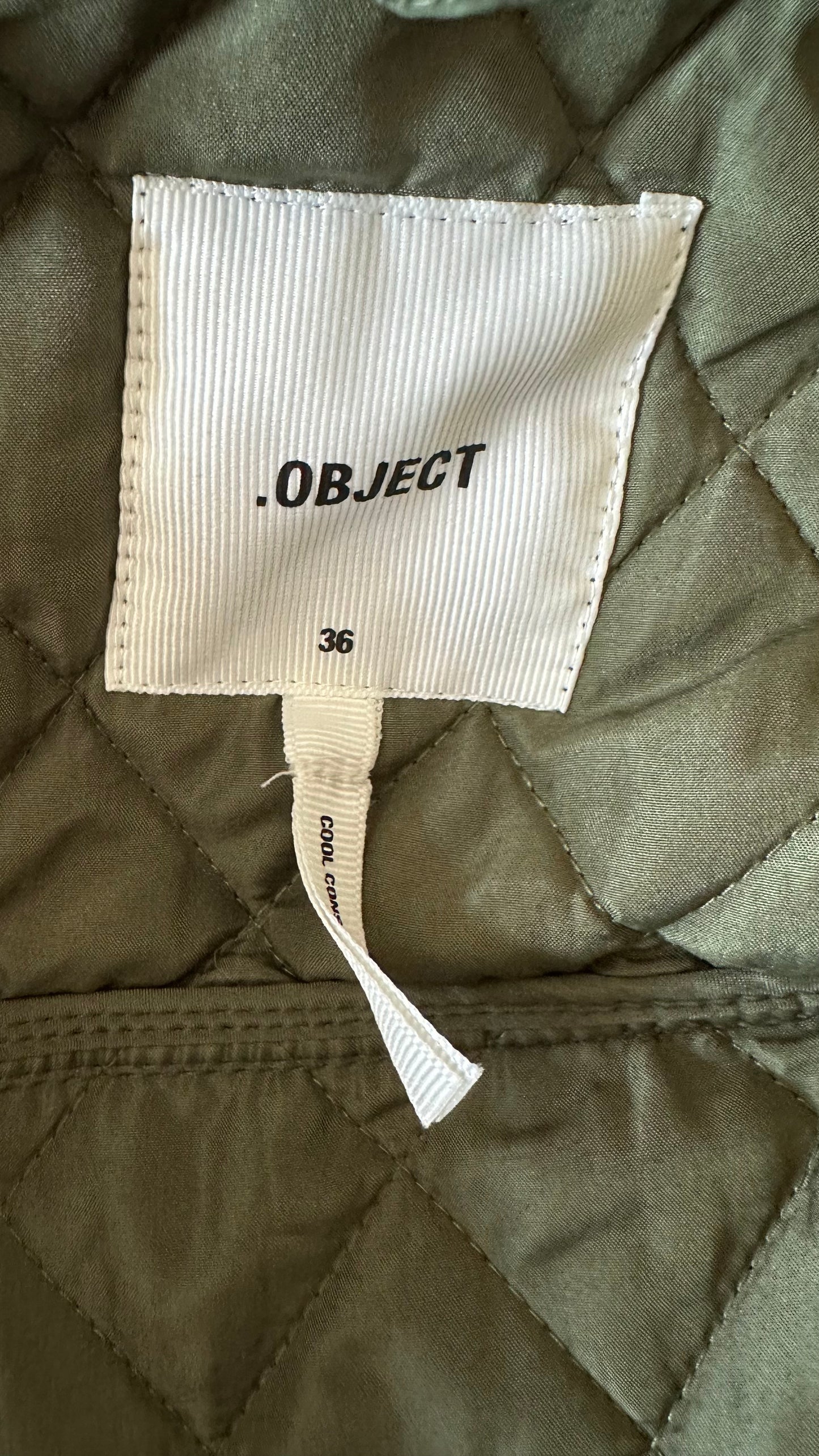 Object khaki green padded quilted jacket coat button up small UK 8 vgc