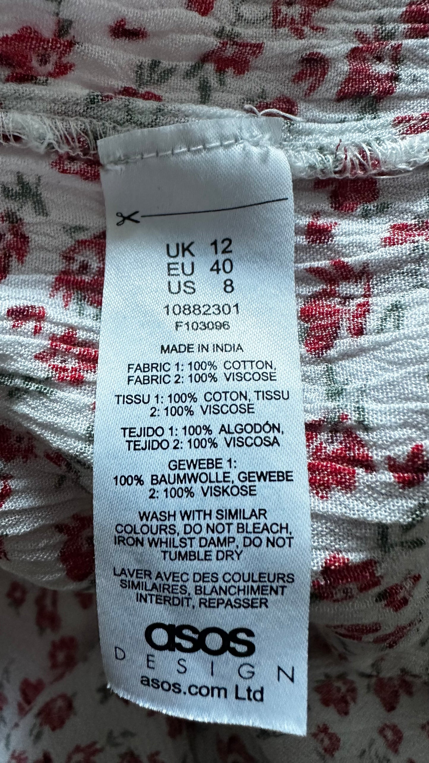 ASOS red pink floral gingham mini holiday dress medium UK 12 vgc