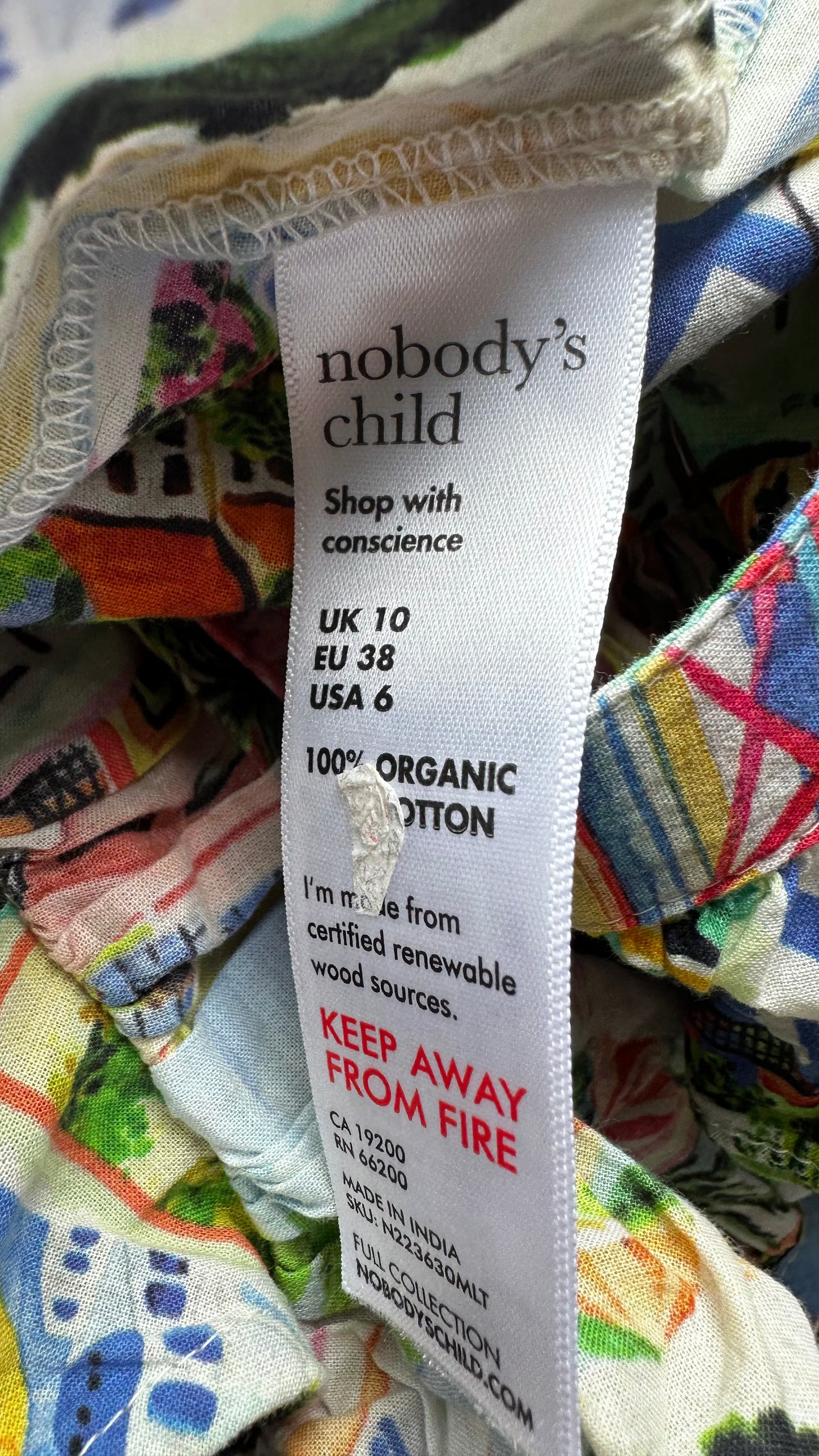 Nobody’s Child multicoloured Thailand Marrakesh stamps dress small UK 10 vgc midi holiday