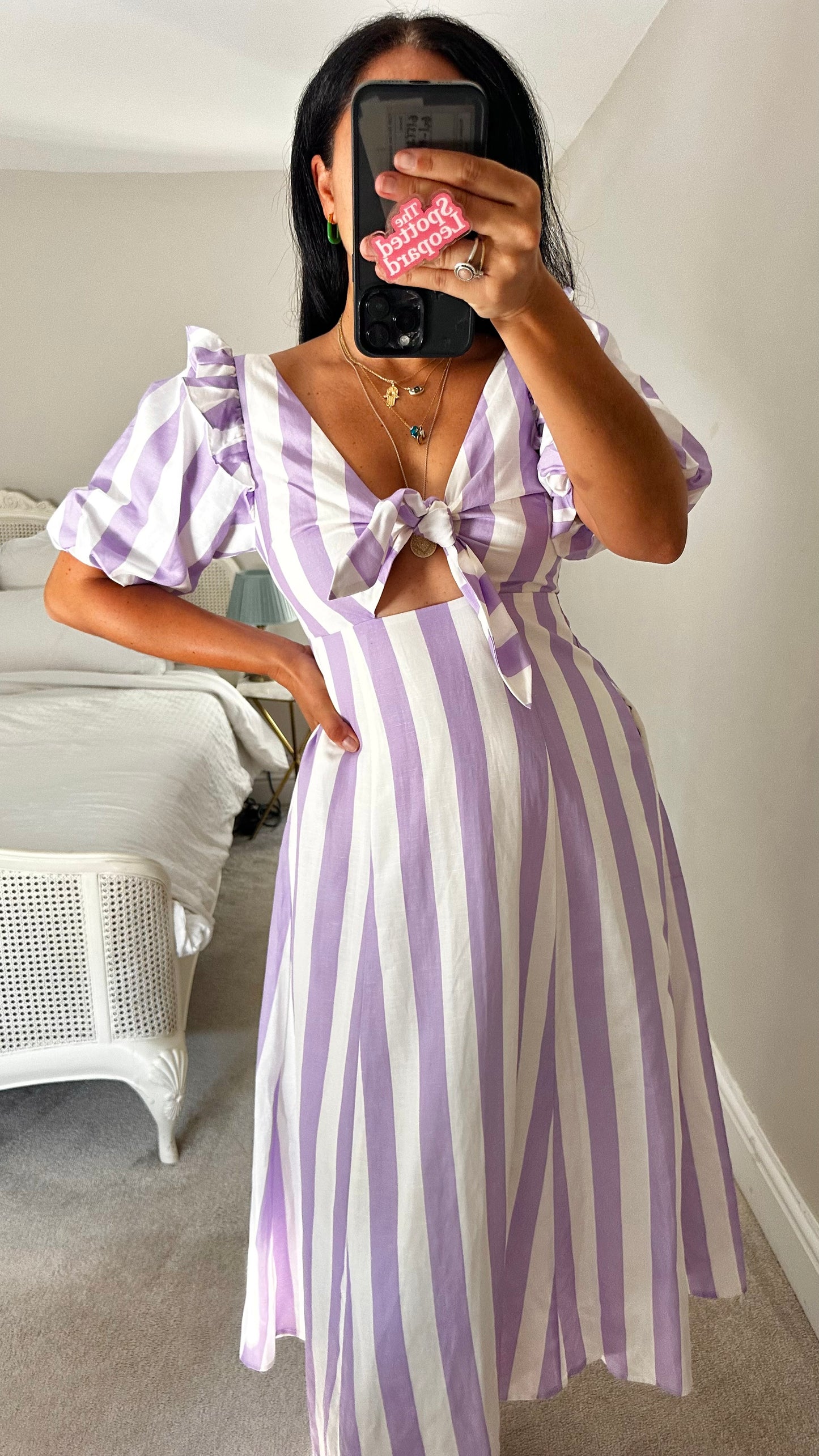 Kitri lilac white stripe wedding guest occasion dress small UK 8 vgc