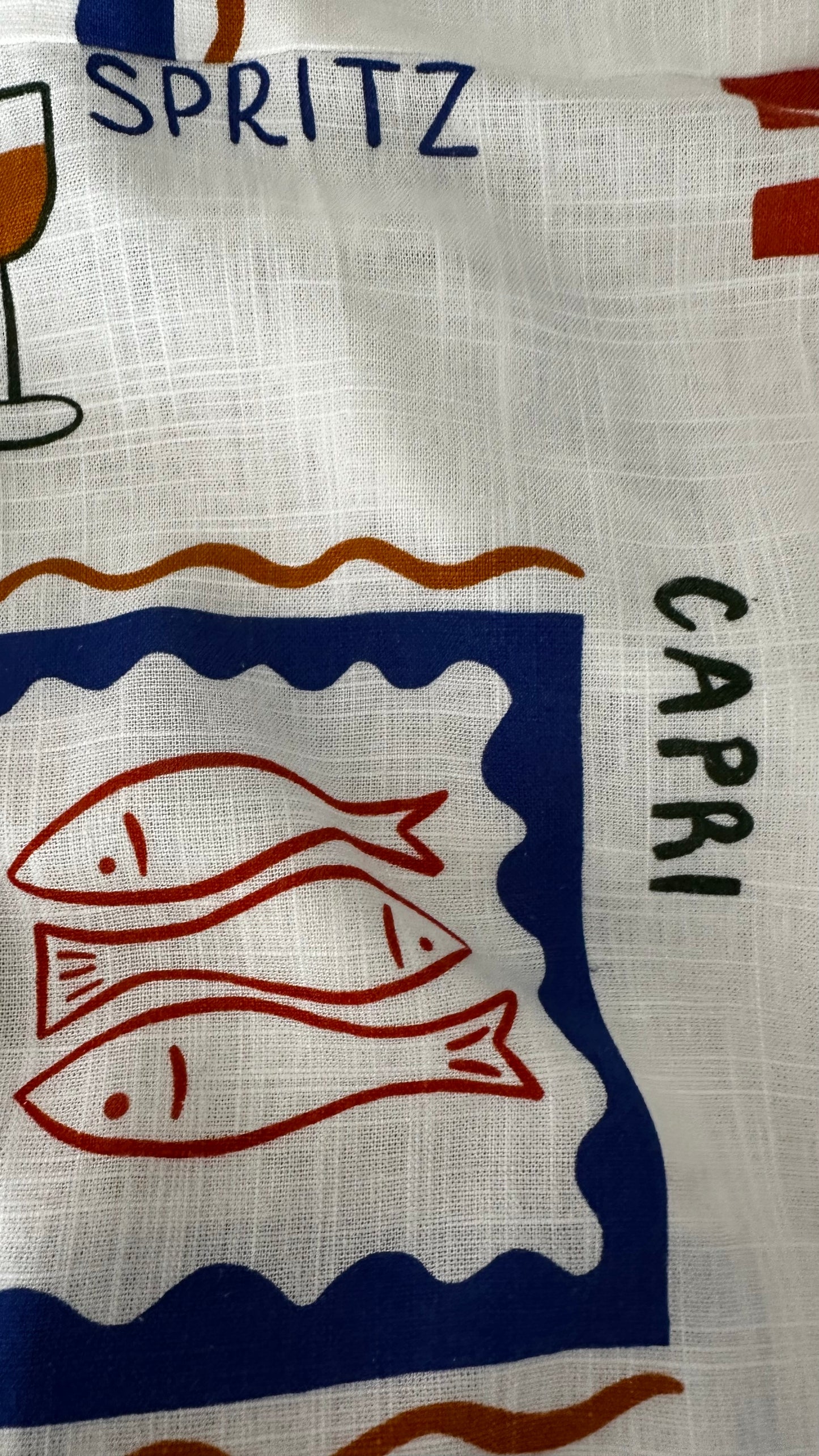 Label of Love white linen maxi dress midi holiday small UK 8-10 Italian fish print