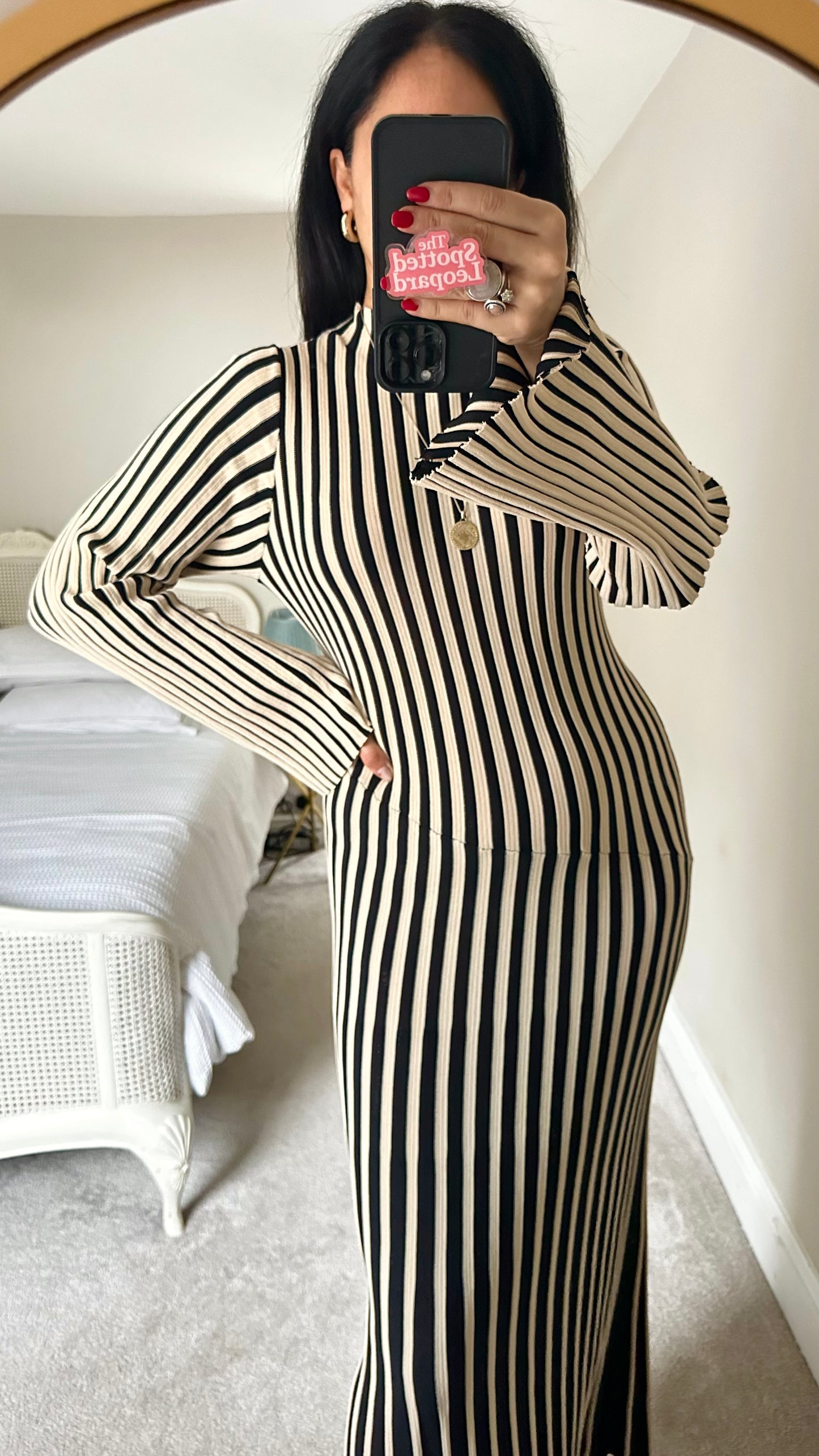 Topshop black cream stripe knitted jumper dress long maxi tall large UK 12-14 vgc event