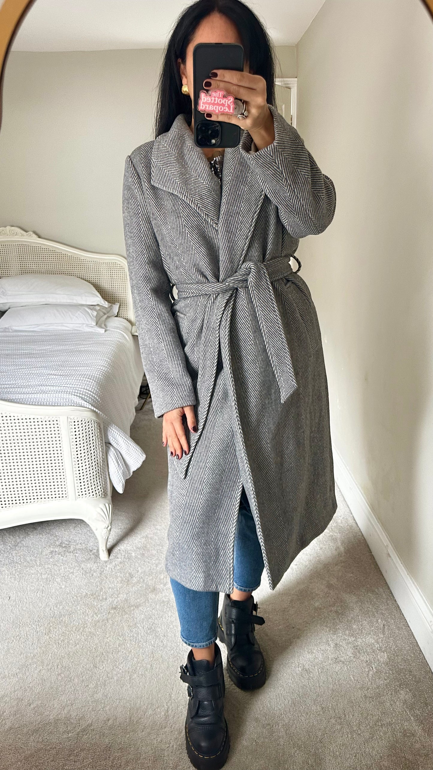 Selected Femme @ Anthropologie grey herringbone long coat small UK 8 new bnwt