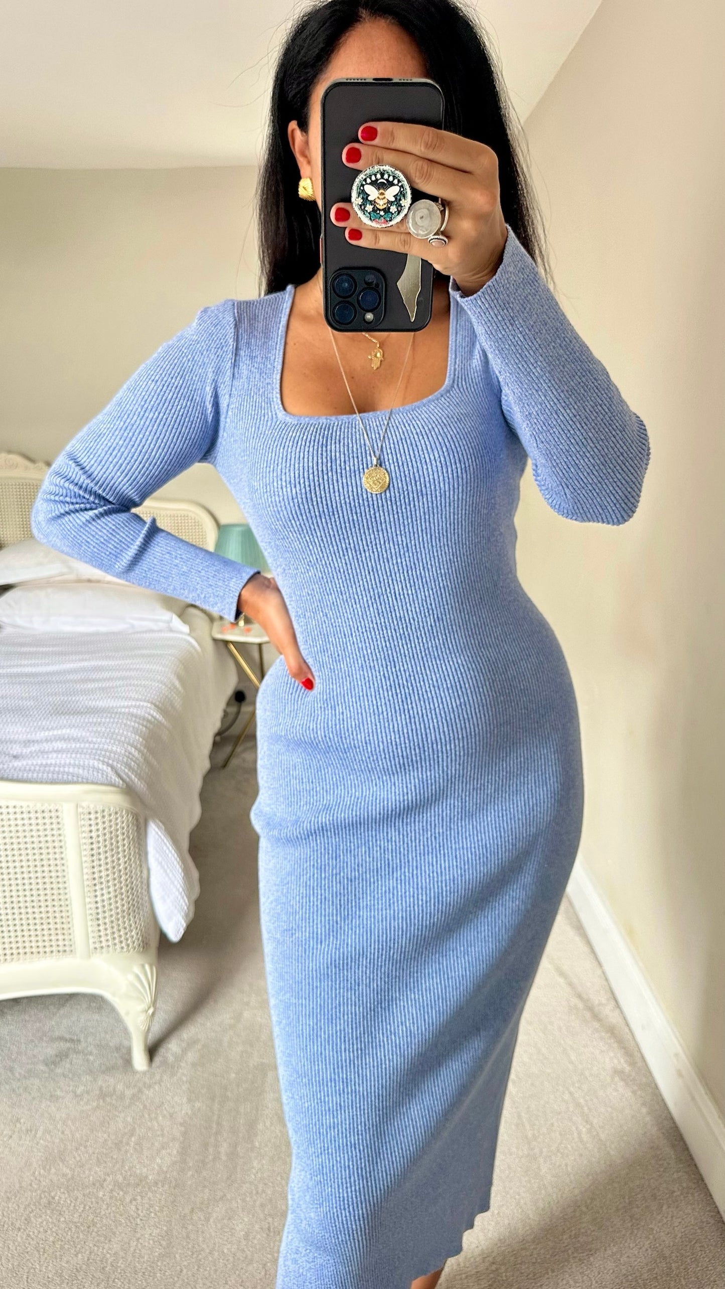 Nobody's child light blue knitted jumper dress large UK 12 vgc w25