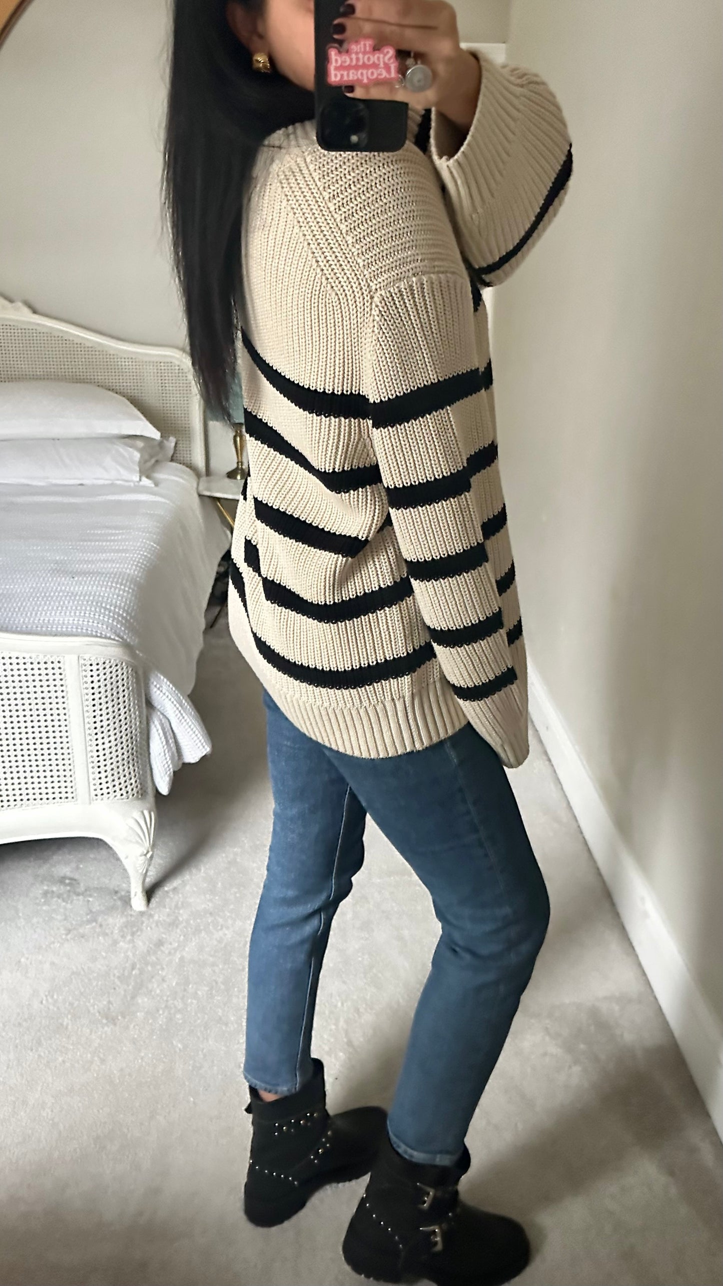 & other stories cream black beige stripe knitted jumper medium large UK 12-14 vgc