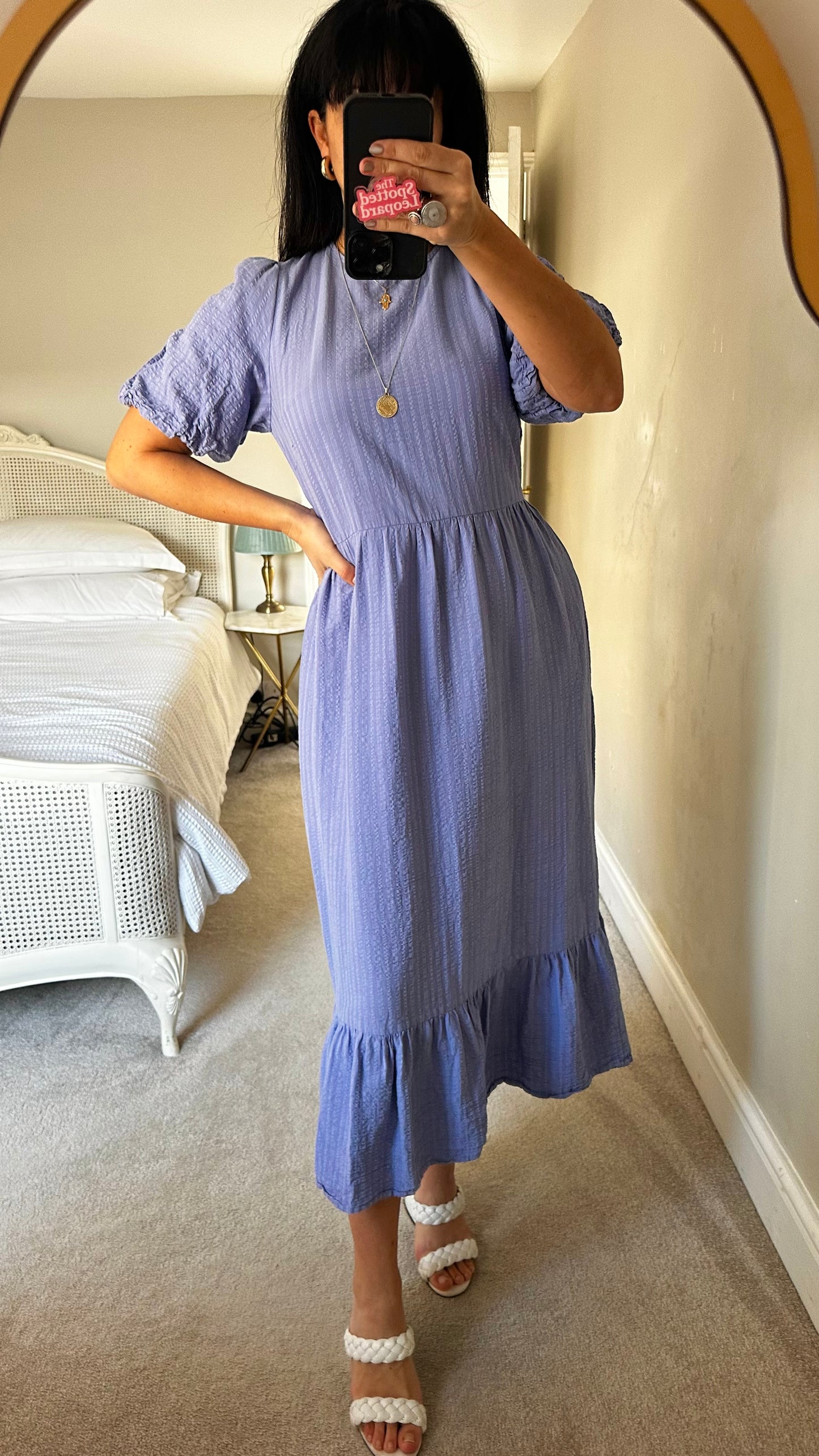 Nobody’s Child light blue lilac stripe backless midi dress medium UK 12 14 vgc