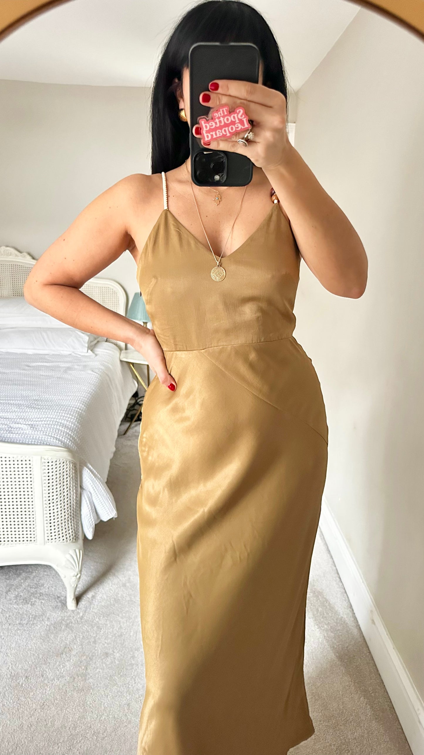 & other stories gold bronze event slip slinky dress small UK 10