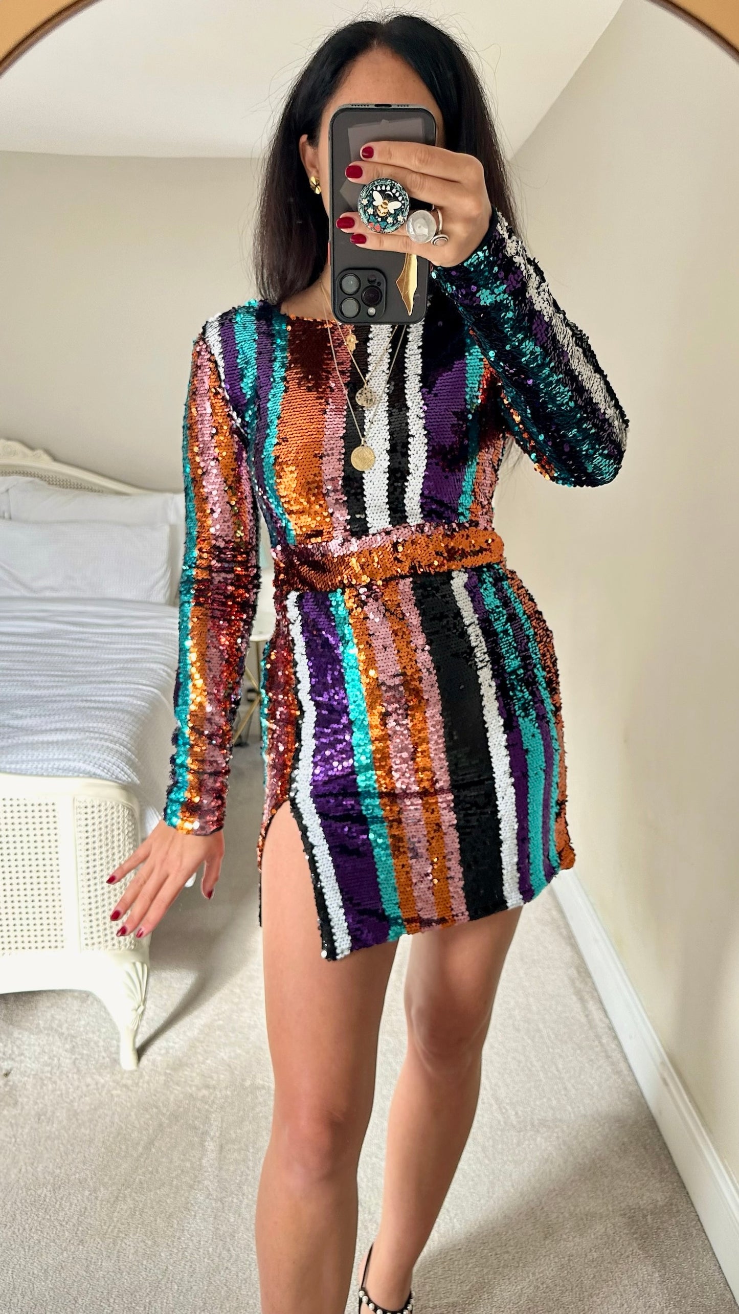 Club L multicoloured stripe sequin mini dress Christmas party small S UK 8 NWT