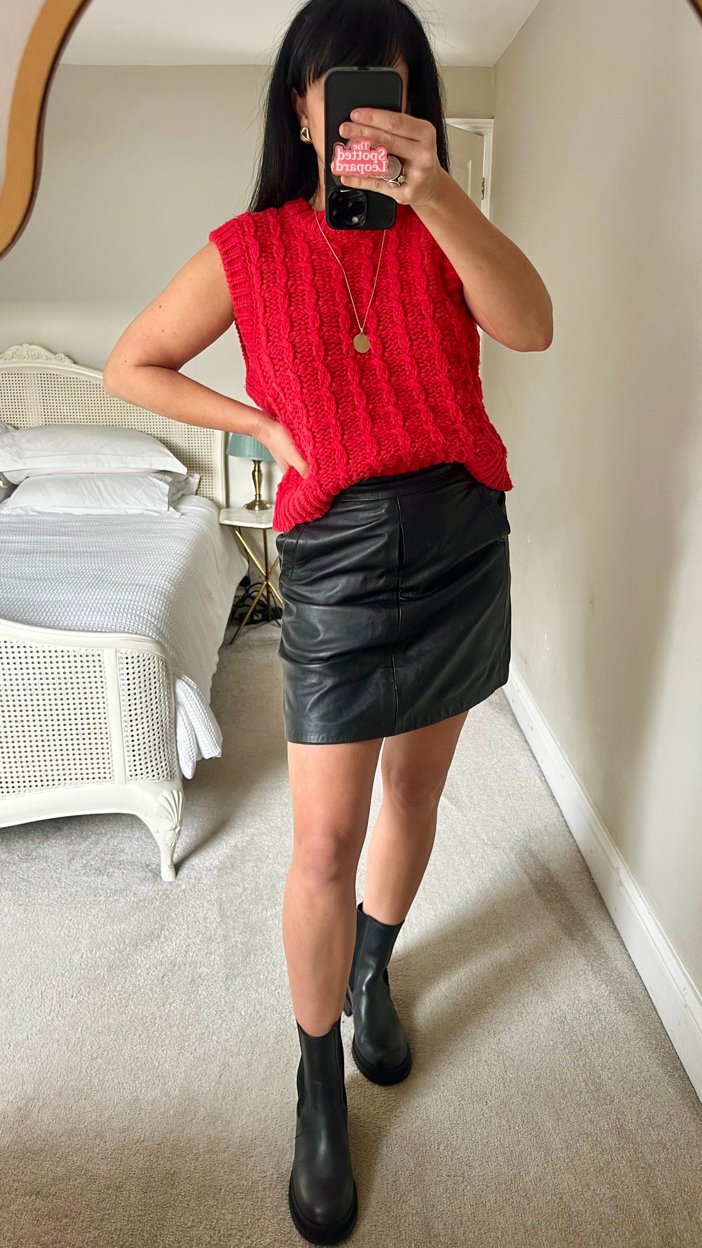 Oliver Bonas bright red knitted tank top waistcoat vest medium UK 12 vgc