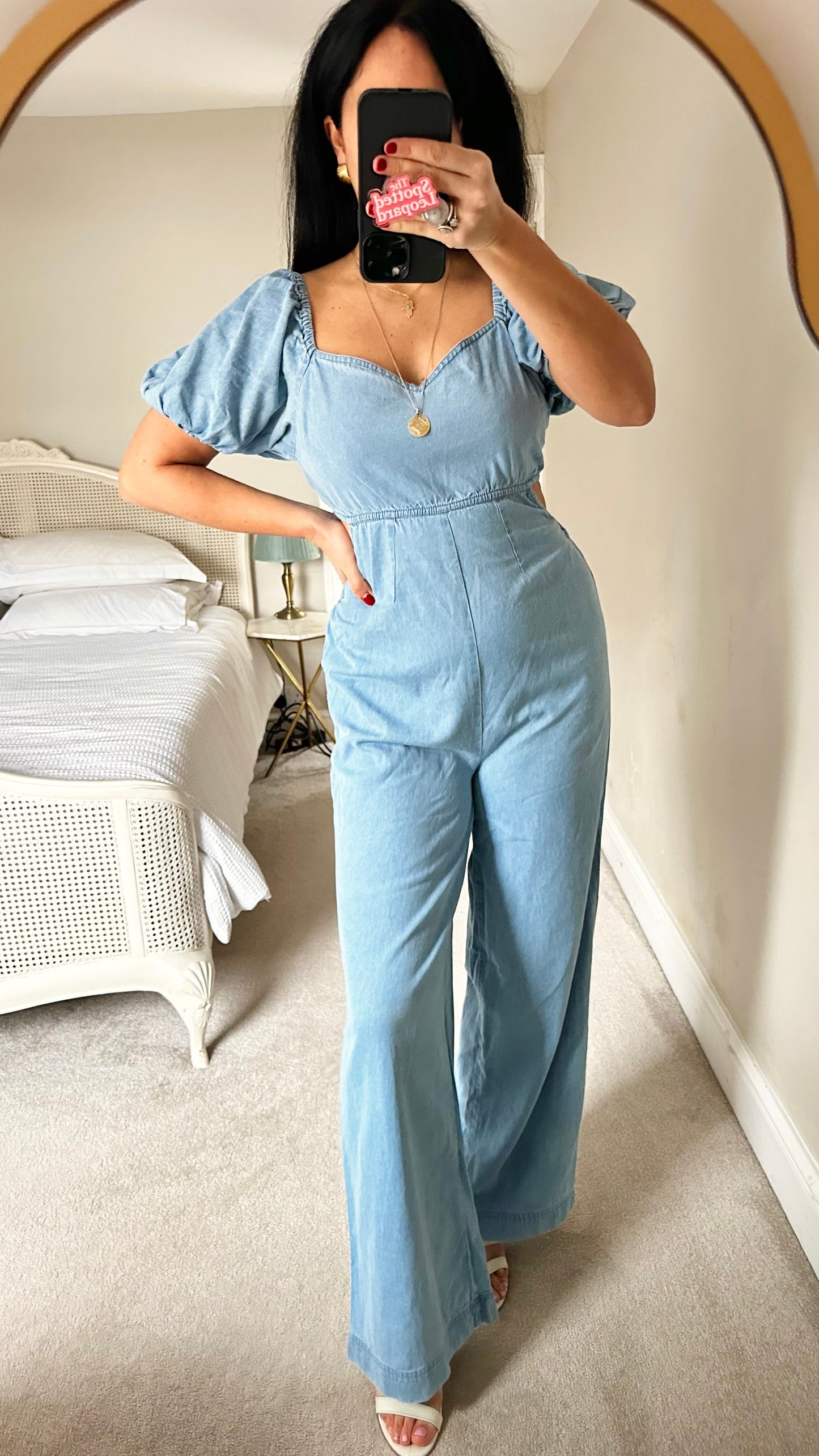 Warehouse light blue denim backless jumpsuit playsuit trousersuit Jean medium UK 12 vgc