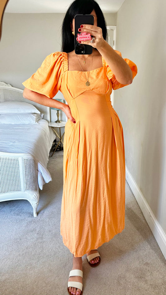 Nobody’s Child soft orange midi long dress medium UK 14 holiday vgc